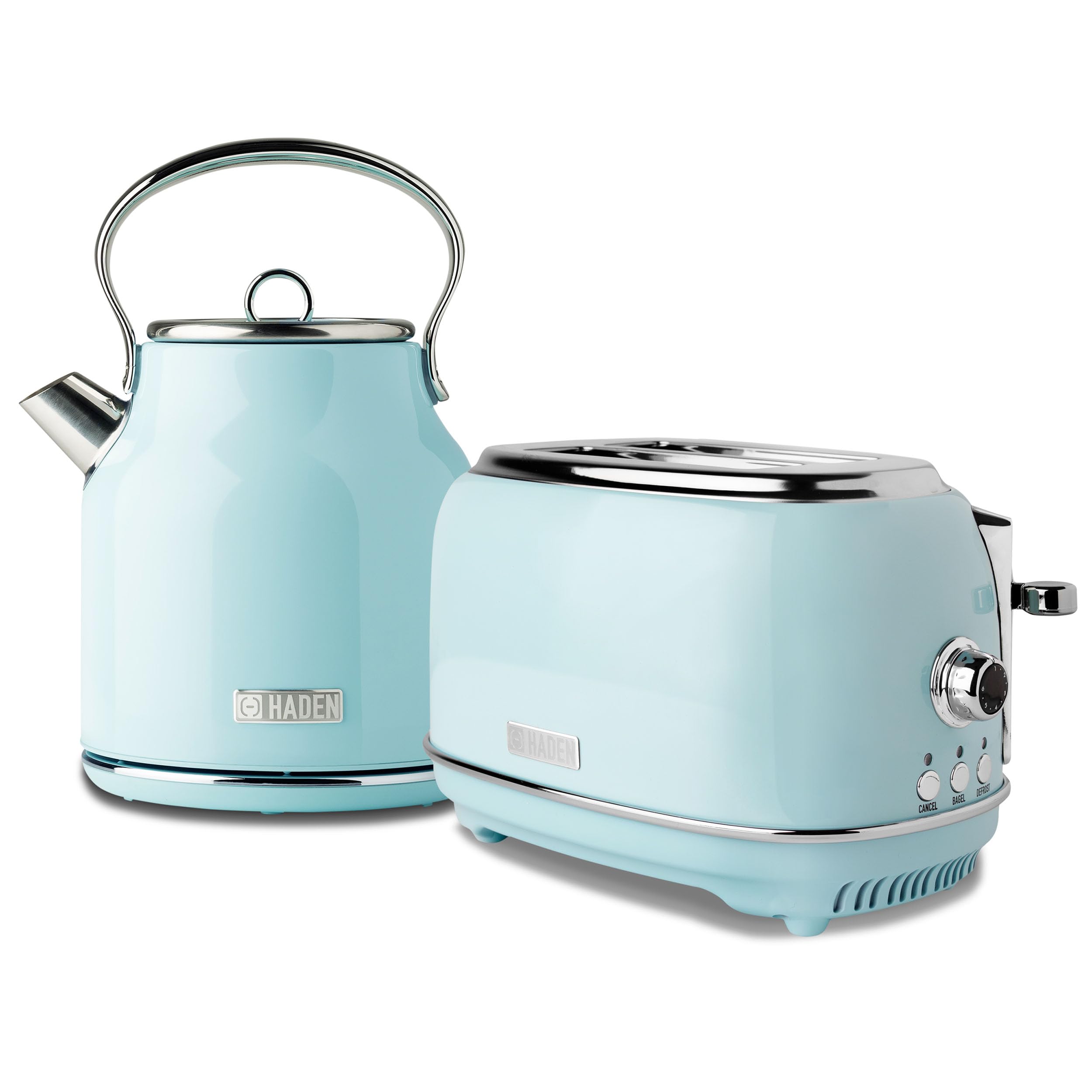 Haden Heritage 1.7L Electric Tea Kettle & 2-Slice Toaster Set - Stainless Steel, Turquoise - Perfect for Kitchen, Breakfast, Office & Dorm Use