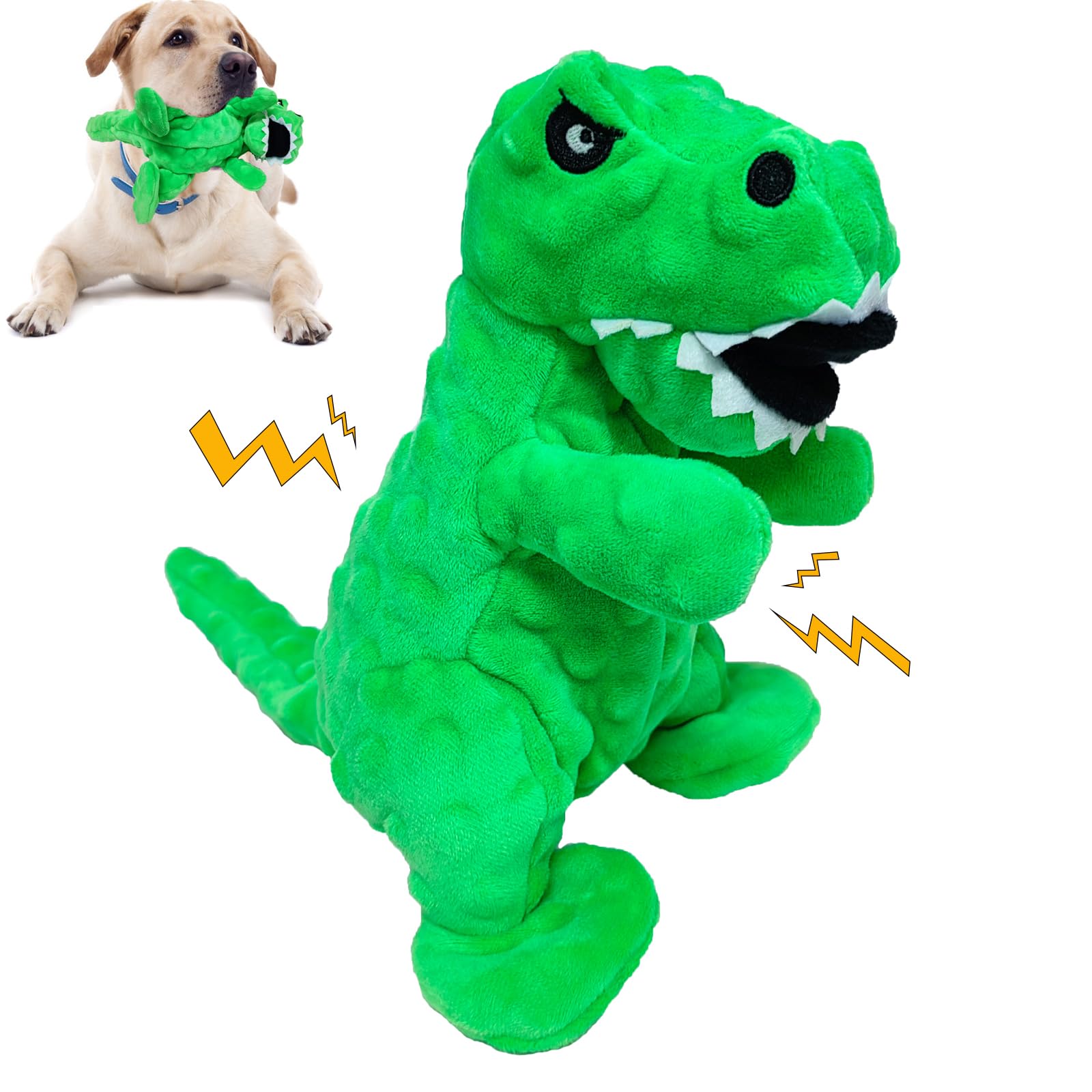 Durable Squeaky Dinosaur Plush Dog Toy with Crinkle Paper - Chew-Proof Stuffed Animal for Small, Medium & Large Dogs - Perfect for Playtime, Training & Teething Relief