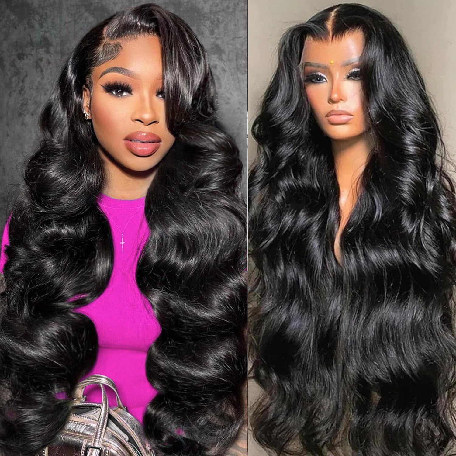 IUPin 13x4 Body Wave Lace Front Wigs Human Hair 250% Density HD Transparent Frontal Wigs for Women | Glueless Pre-Plucked with Baby Hair | 26 Inch Natural Black Human Hair Wig for Daily Wear, Parties & Special Occasions
