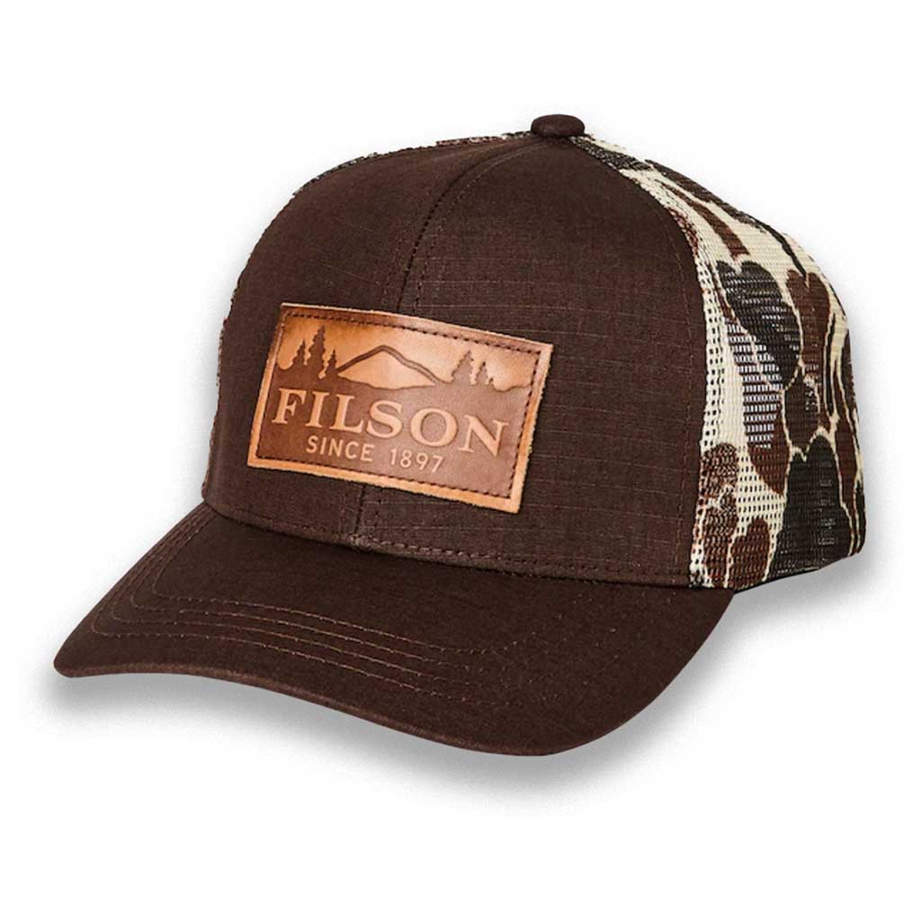 Mesh Logger Cap - Brown Camo Scenic Print Adjustable Outdoor Hat for Hiking, Camping & Streetwear Fashion