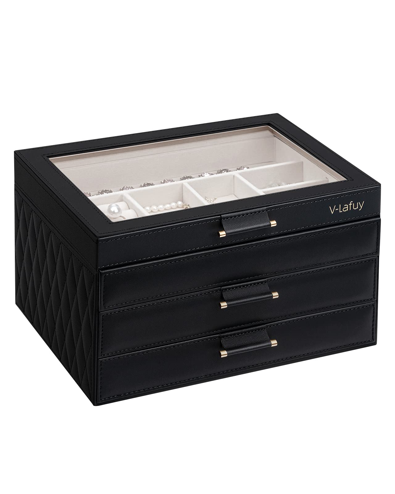 Clear Acrylic Jewelry Organizer Box with 2 Layers & Drawers - Women's Watch & Jewelry Storage Case - Perfect Gift for Mom on Mother's Day, Birthday or Anniversary - Elegant Black Jewelry Box for Home & Travel Use