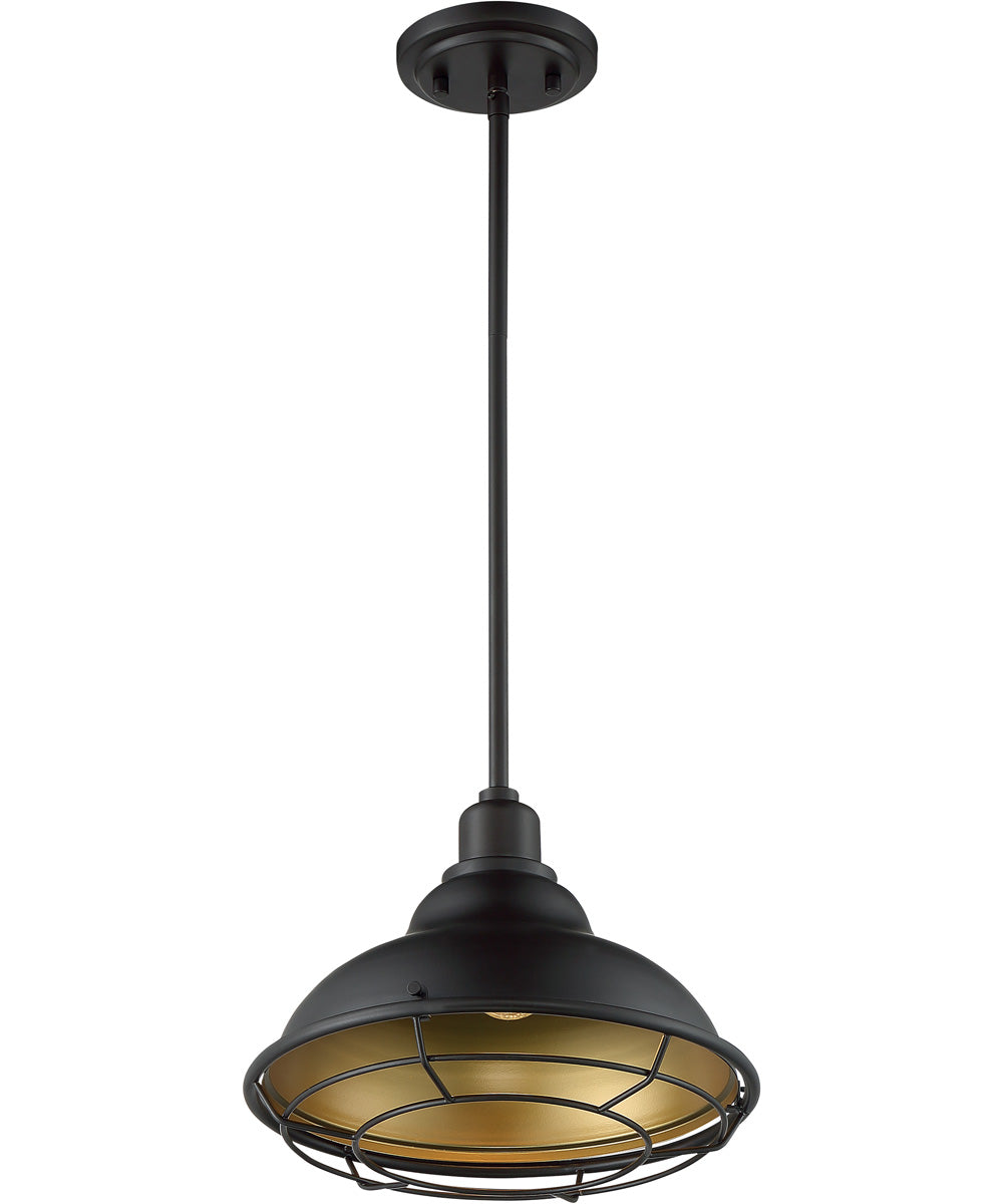 12W Newbridge 1 Light Pendant in Dark Bronze & Gold - Perfect for Kitchen Island, Dining Room, or Entryway Lighting