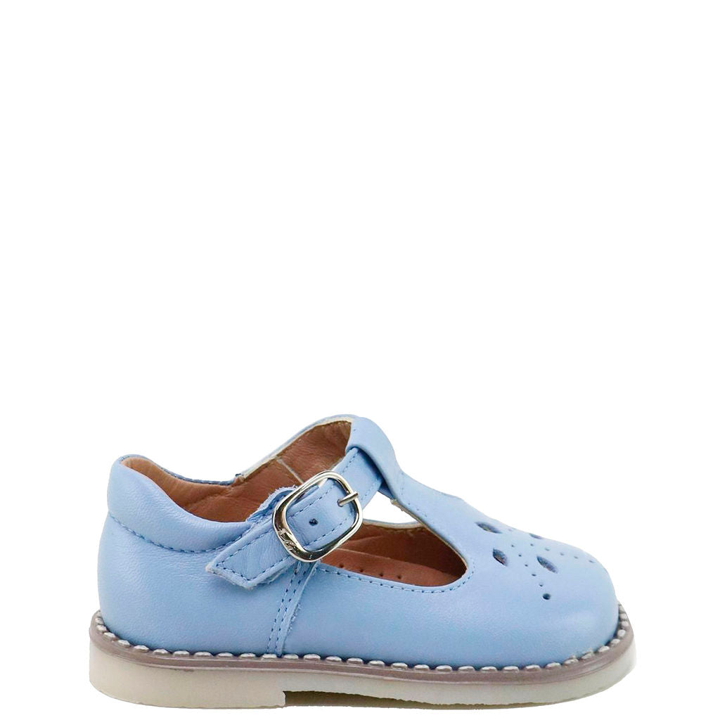 Papanatas Sky Blue Perforated T-Strap Baby Shoes - Breathable & Comfortable First Walkers for Infants & Toddlers - Perfect for Outdoor Play, Special Occasions & Everyday Wear