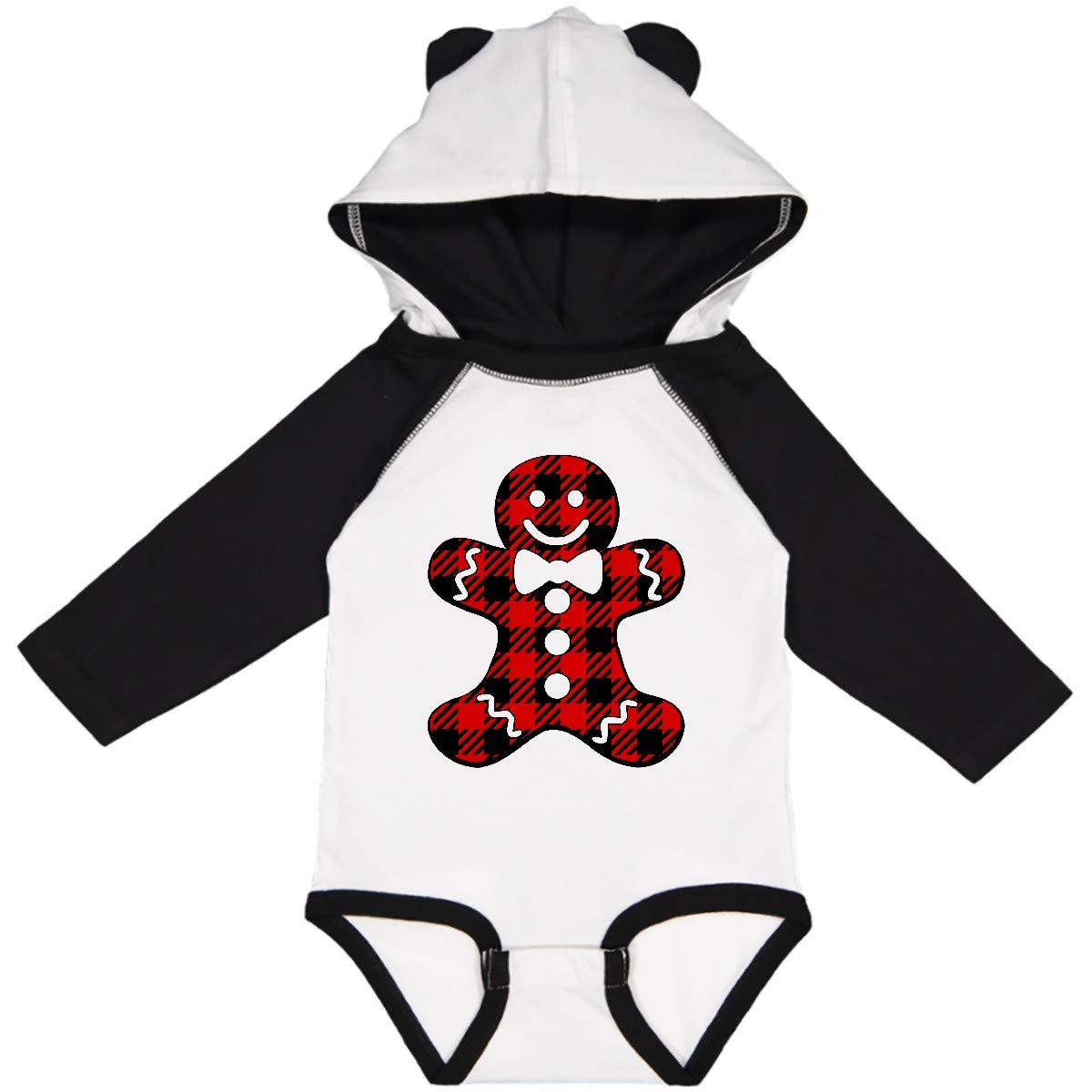 Inktastic Buffalo Plaid Gingerbread Man Long Sleeve Baby Bodysuit - Soft Holiday Outfit for Christmas & Family Photos