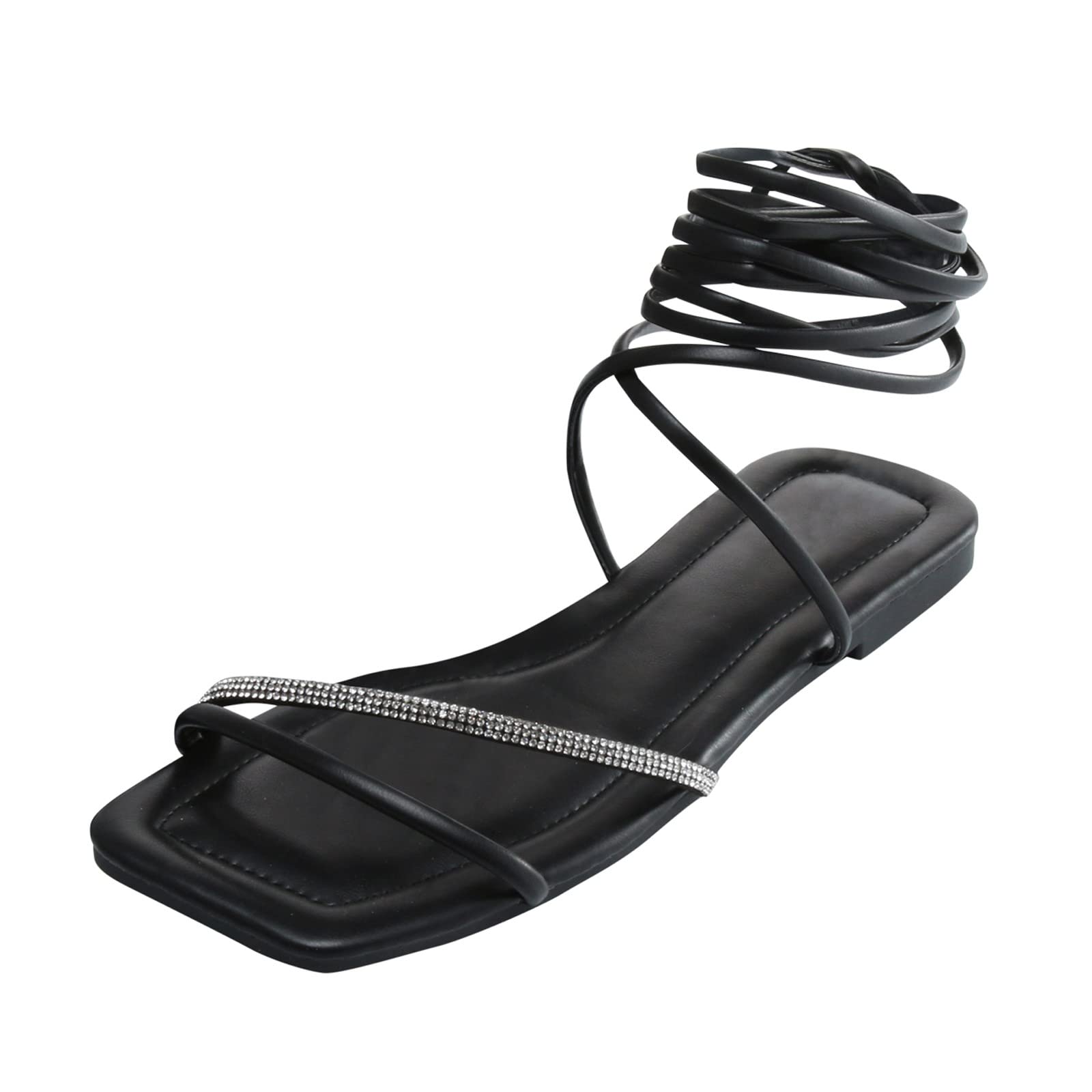 Women's Rhinestone Non-Slip Flat Sandals - Breathable Open-Toe Beach Shoes for Summer | Casual Walking, Vacation & Outdoor Activities