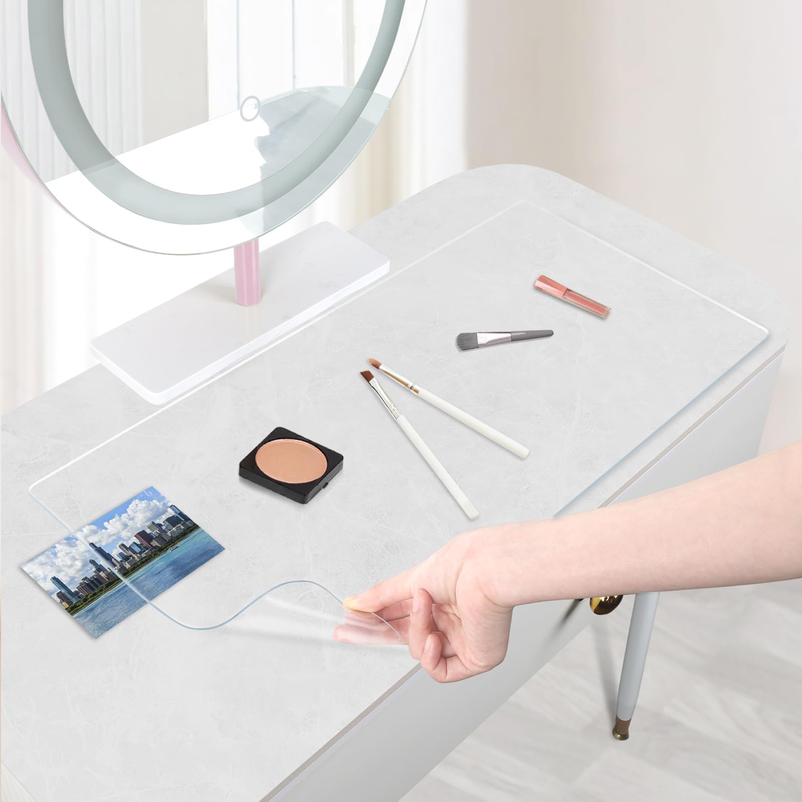 Clear PVC Makeup Vanity Mat - Waterproof & Oilproof Desk Protector (23.6