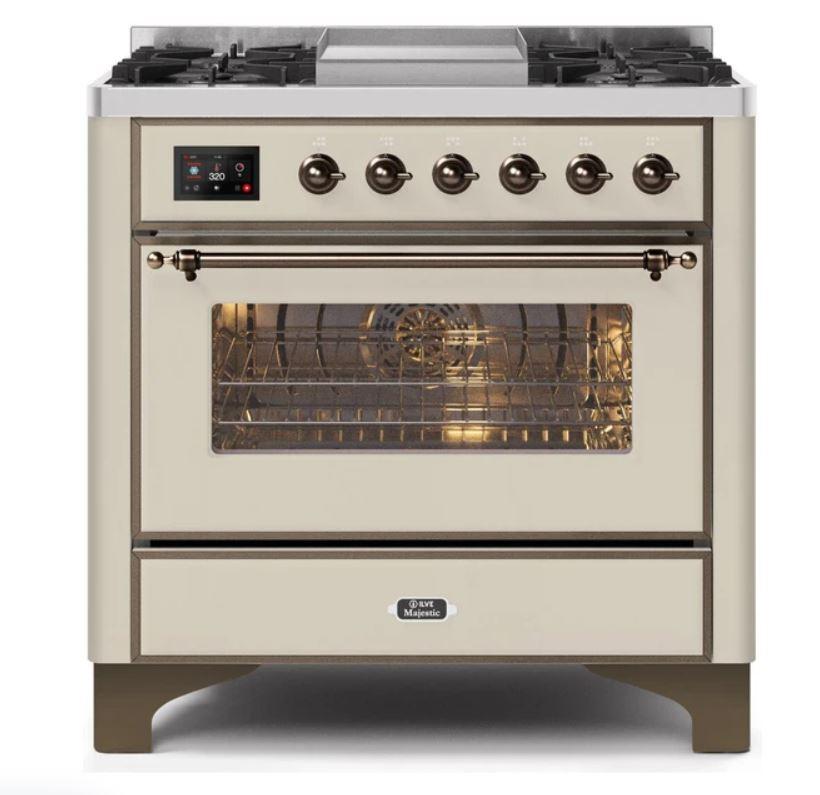 ILVE 36 Inch Majestic II Series Dual Fuel Natural Gas Range - 6 Burners with Griddle, 3.5 cu.ft Oven Capacity, TFT Display (UM09FDNS3) - Perfect for Home Kitchens & Professional Chefs