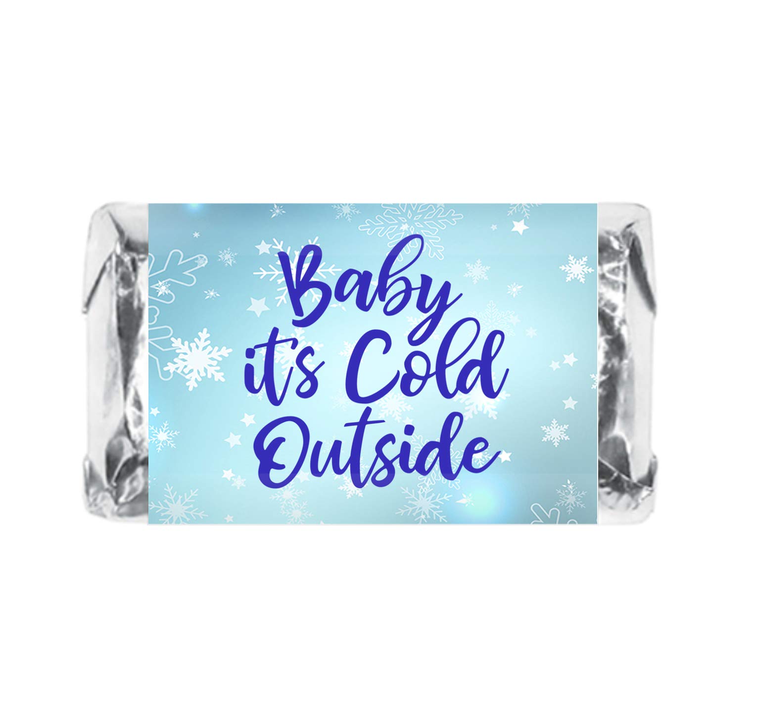 60 Blue 'Baby It's Cold Outside' Baby Shower Mini Candy Bar Wrappers - Snowflake Design for Boy Baby Shower Decorations - Made in USA - Perfect for Winter Baby Showers, Gender Reveals & Party Favors