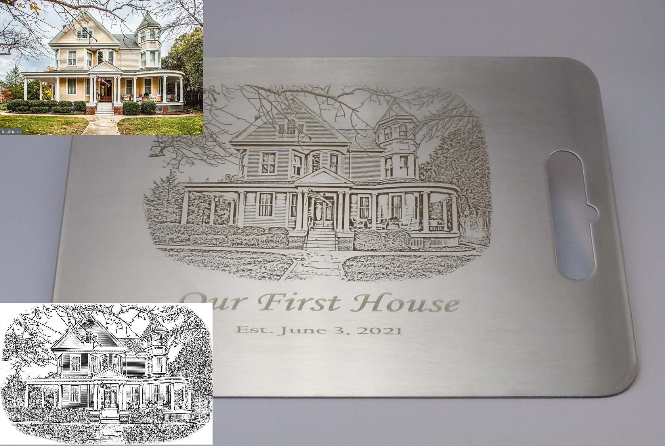 Custom Personalized House Portrait - Unique Stainless Steel Realtor Closing Gift & House Warming Present - Perfect for New Homeowners, Real Estate Agents & Housewarming Parties