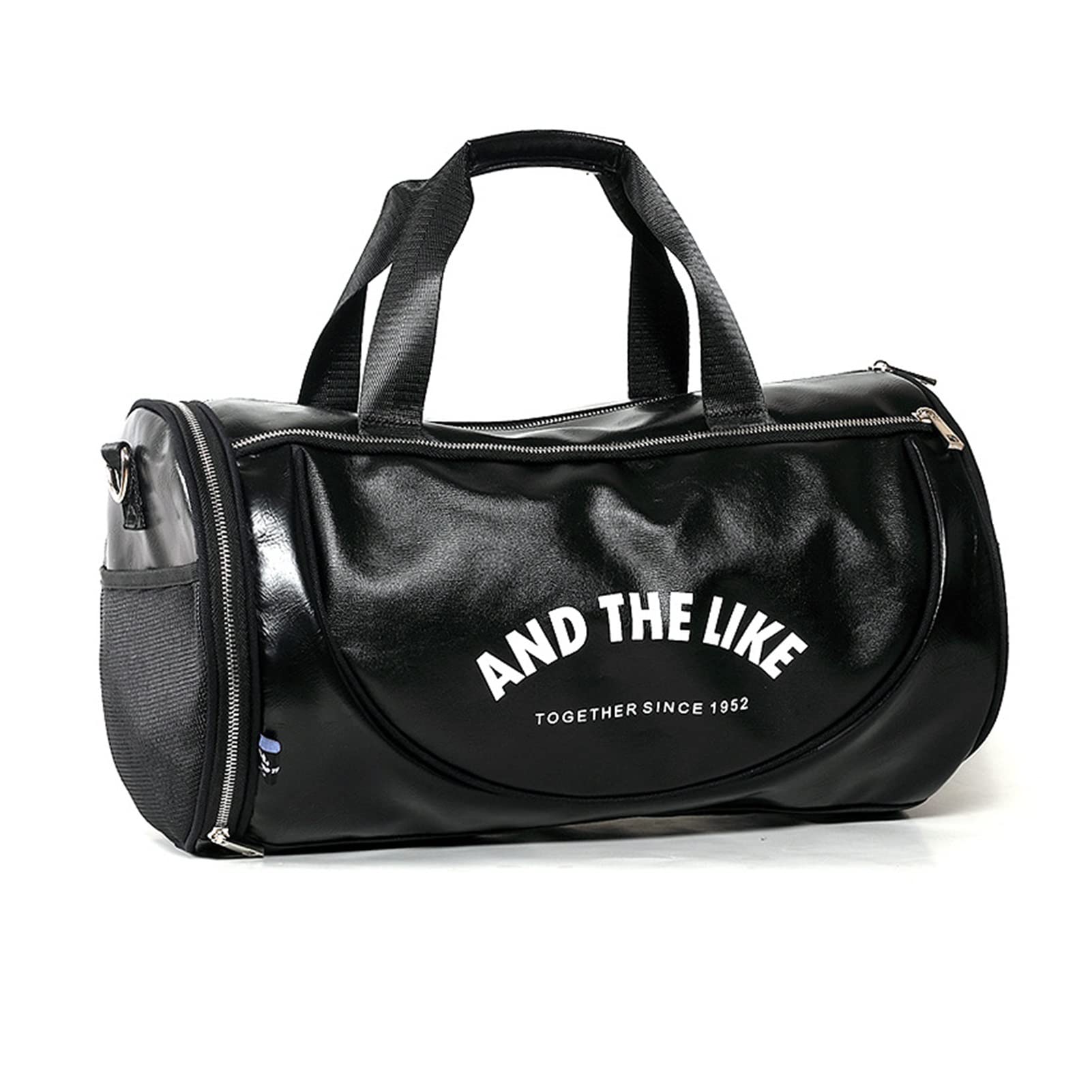 SBJG Durable PU Gym Bag for Men & Women - Waterproof Sports Duffel with Shoe Compartment for Training, Fitness, Travel & Yoga - Black with White - Perfect for Gym, Workouts & Outdoor Activities