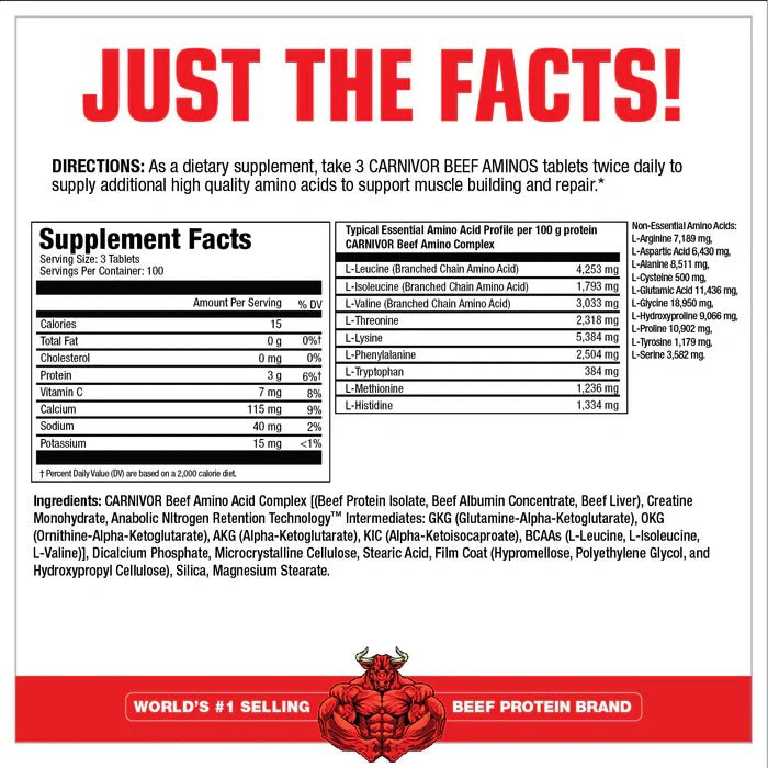MuscleMeds CARNIVOR Beef Aminos Protein Powder - Grass-Fed Beef Protein Isolate for Muscle Growth & Recovery - Pre-Workout & Post-Workout Supplement for Athletes & Bodybuilders