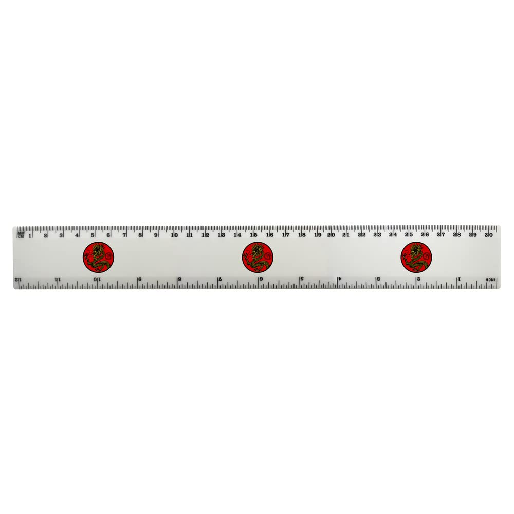 Azeeda 12 Inch White Plastic Ruler with Chinese Dragon Design - Perfect for School, Office, Art Projects, and Measuring Tasks (RL00066726)
