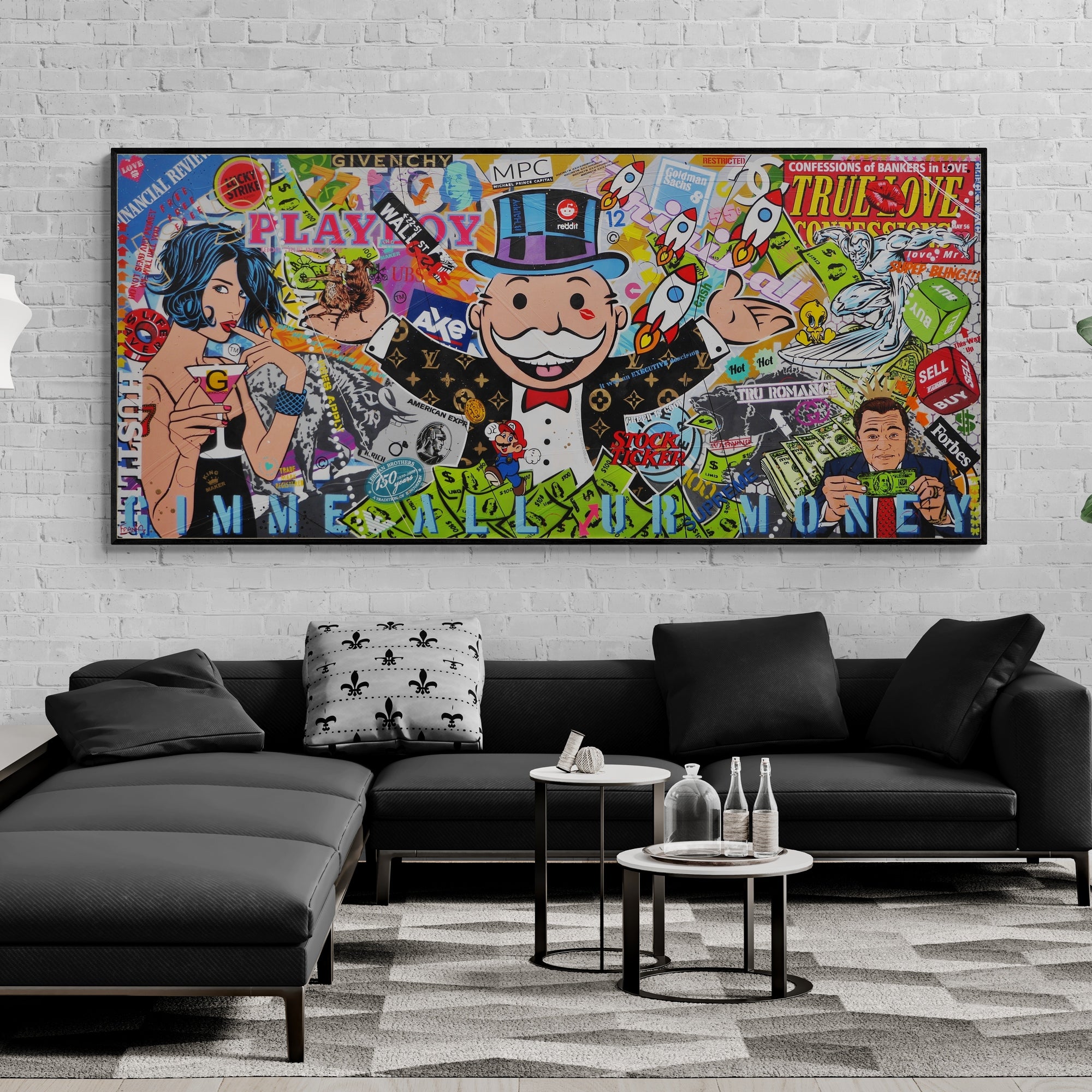 270cm x 120cm Textured Urban Pop Art Canvas Painting - Modern Wall Decor for Living Room, Bedroom & Office | Hush Money Inspired Artwork