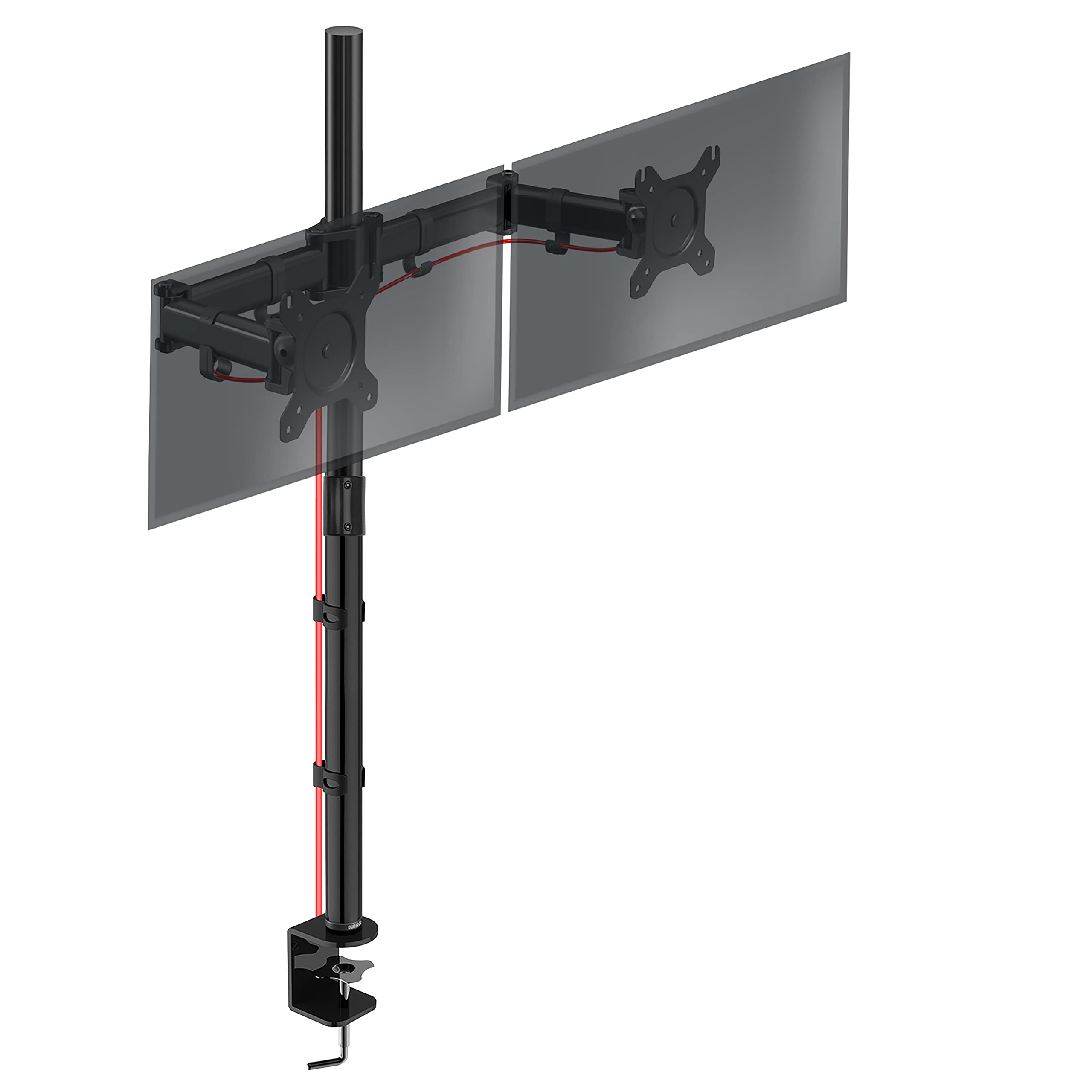 Duronic DMT252 Dual Monitor Stand - Height Adjustable PC Monitor Arm with 100cm Pole, C-Clamp Mount for 13-27