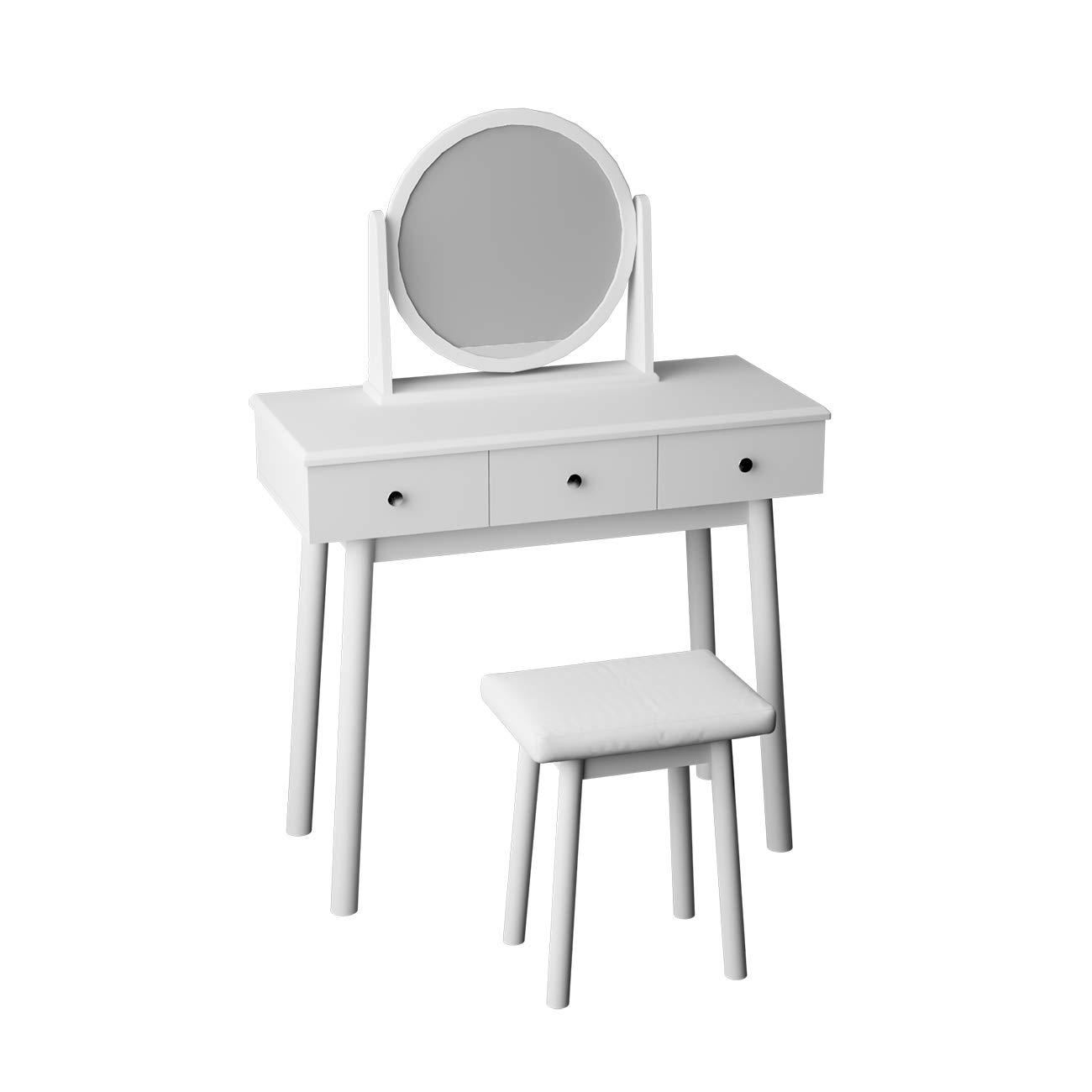 SogesHome Classic White Vanity Table Set with Moveable Mirror & Padded Stool - 3-Drawer Makeup Dressing Desk for Bedroom, Makeup Studio, Dorm | Perfect for Daily Beauty Routine, Bridal Preparation & Small Space Organization