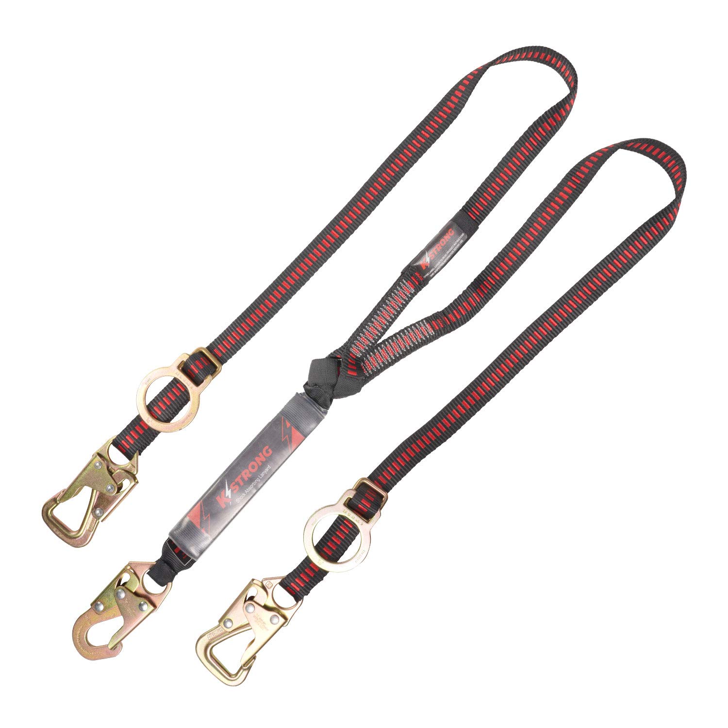 ANSI Compliant 6-Ft Shock Absorbing Lanyard with Twin Leg Design, 1 Snap Hook & 2 Tie-Back Hooks - Adjustable D-Rings for Fall Protection - Ideal for Construction, Roofing & Industrial Work Safety (Black/Red)