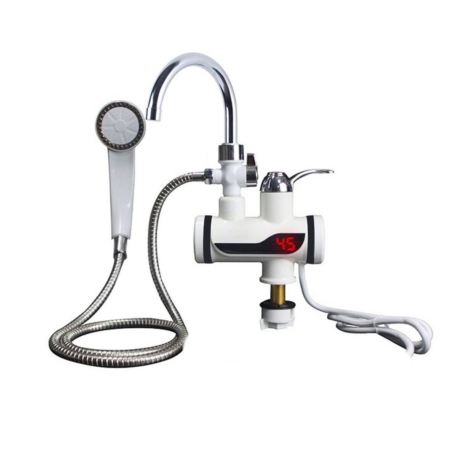 Jinbaihe 3000W Electric Water Heater Shower with Digital Display - 220V EU Plug Instant Hot Water Faucet for Kitchen, Country House & Cottage - Perfect for RV, Camping & Off-Grid Living (Model: RX017-UNDERWATER)