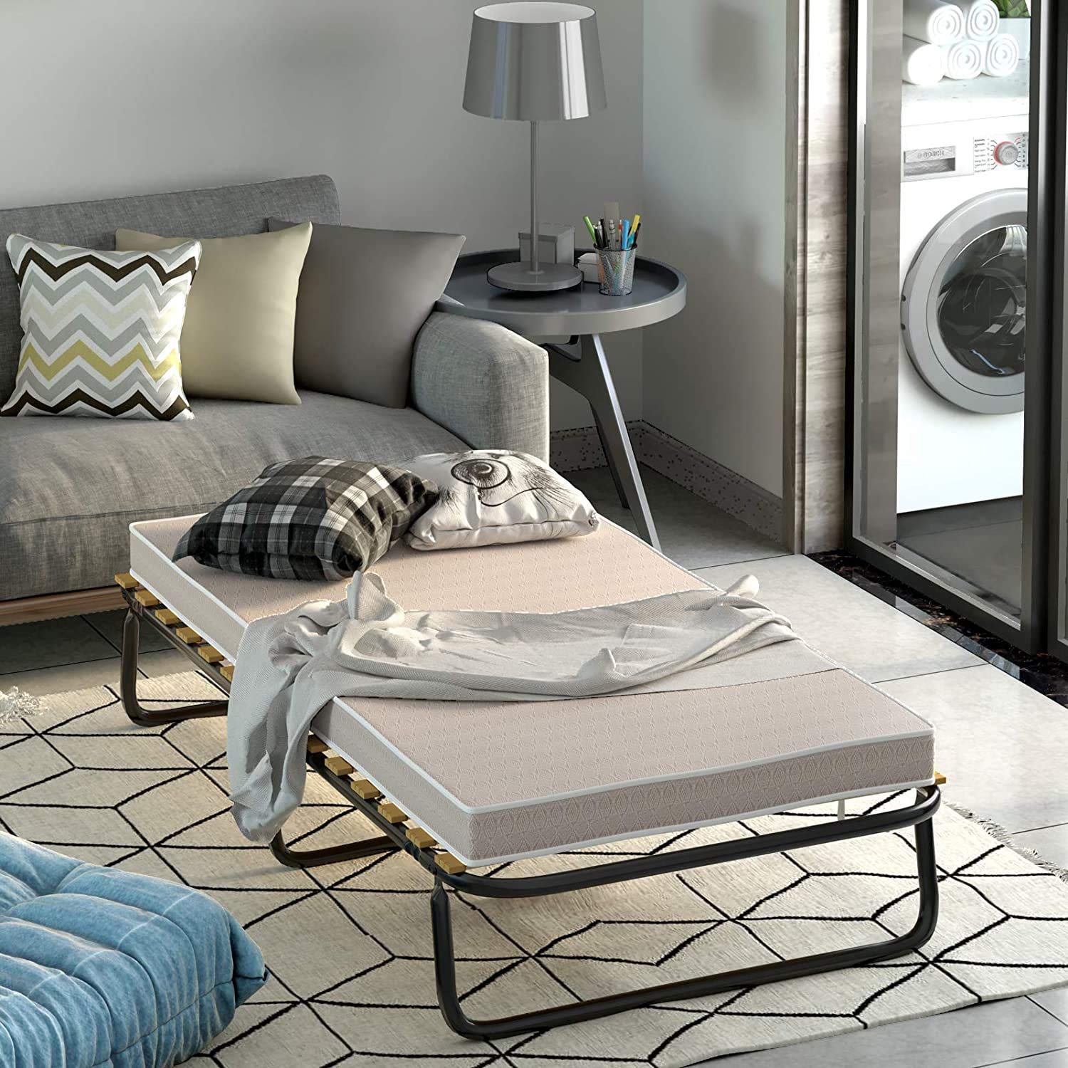 Giantex Foldable Rollaway Bed with Memory Foam Mattress for Adults - Portable Guest Bed with Steel Frame & Wood Slats - Compact Cot for Bedroom, Office, or Travel - Easy Storage & Assembly - Made in Italy - Perfect for Spare Rooms, Camping & Temporary Sleeping Solutions