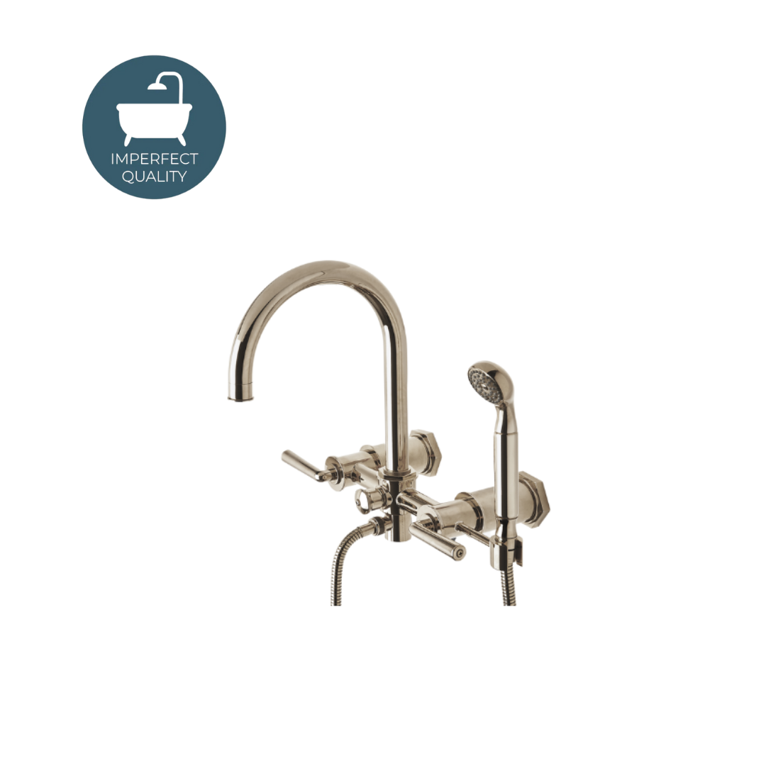 Henry Exposed Wall Mounted Tub Filler with Handshower in Nickel Finish - Perfect for Bathroom Renovations and Luxury Spa Showers