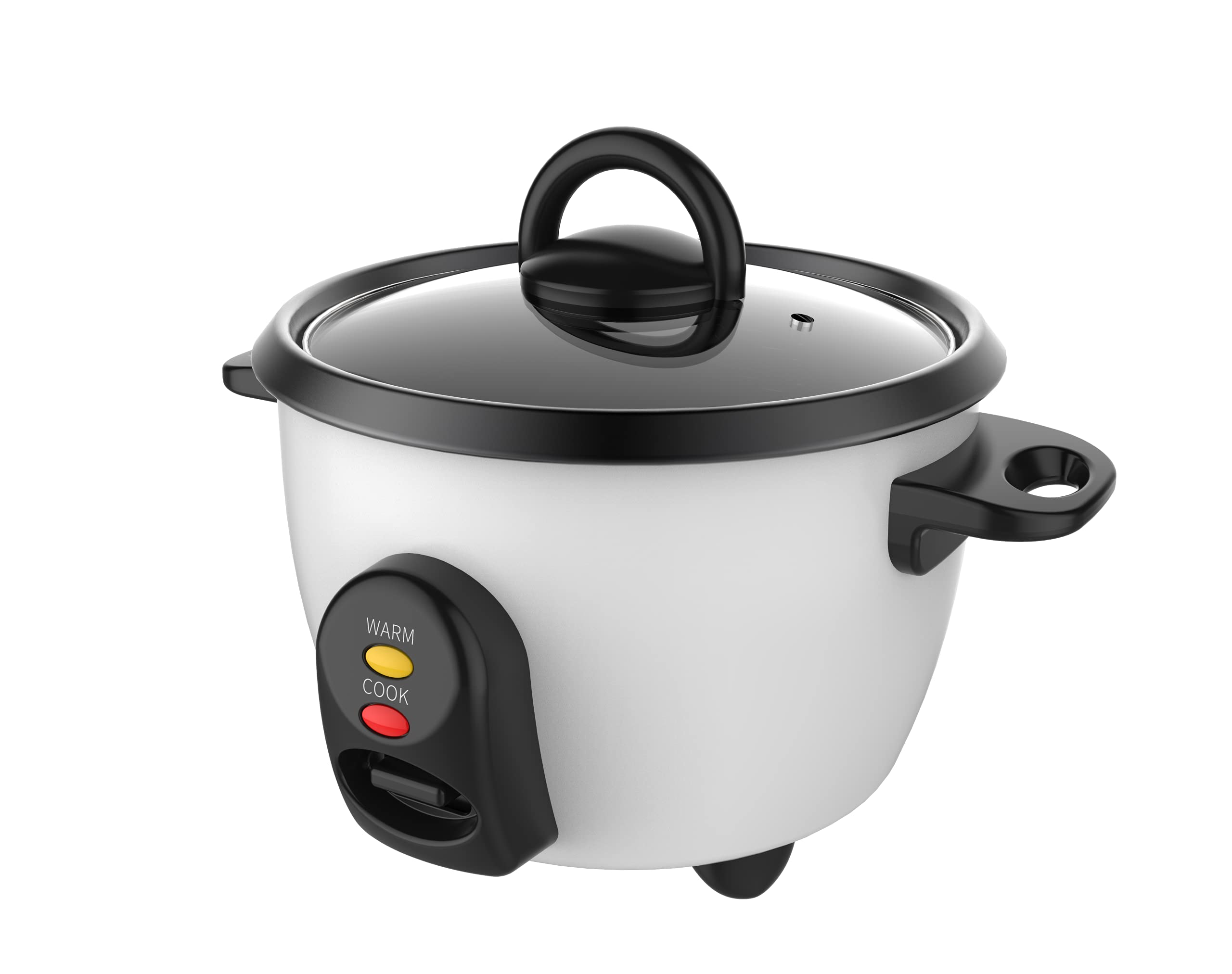Uniware 3-Cup Electric Rice Cooker with Non-Stick Aluminum Pot & Tempered Glass Lid - Includes Rice Paddle & Measuring Cup - Perfect for Dorm Rooms, Small Kitchens & Camping Trips