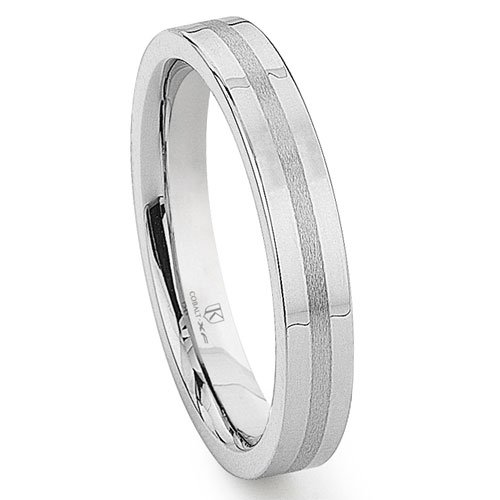 Cobalt XF Chrome 4MM Flat Wedding Band Ring with Brushed Center - Durable & Hypoallergenic Men's Wedding Ring for Everyday Wear & Special Occasions
