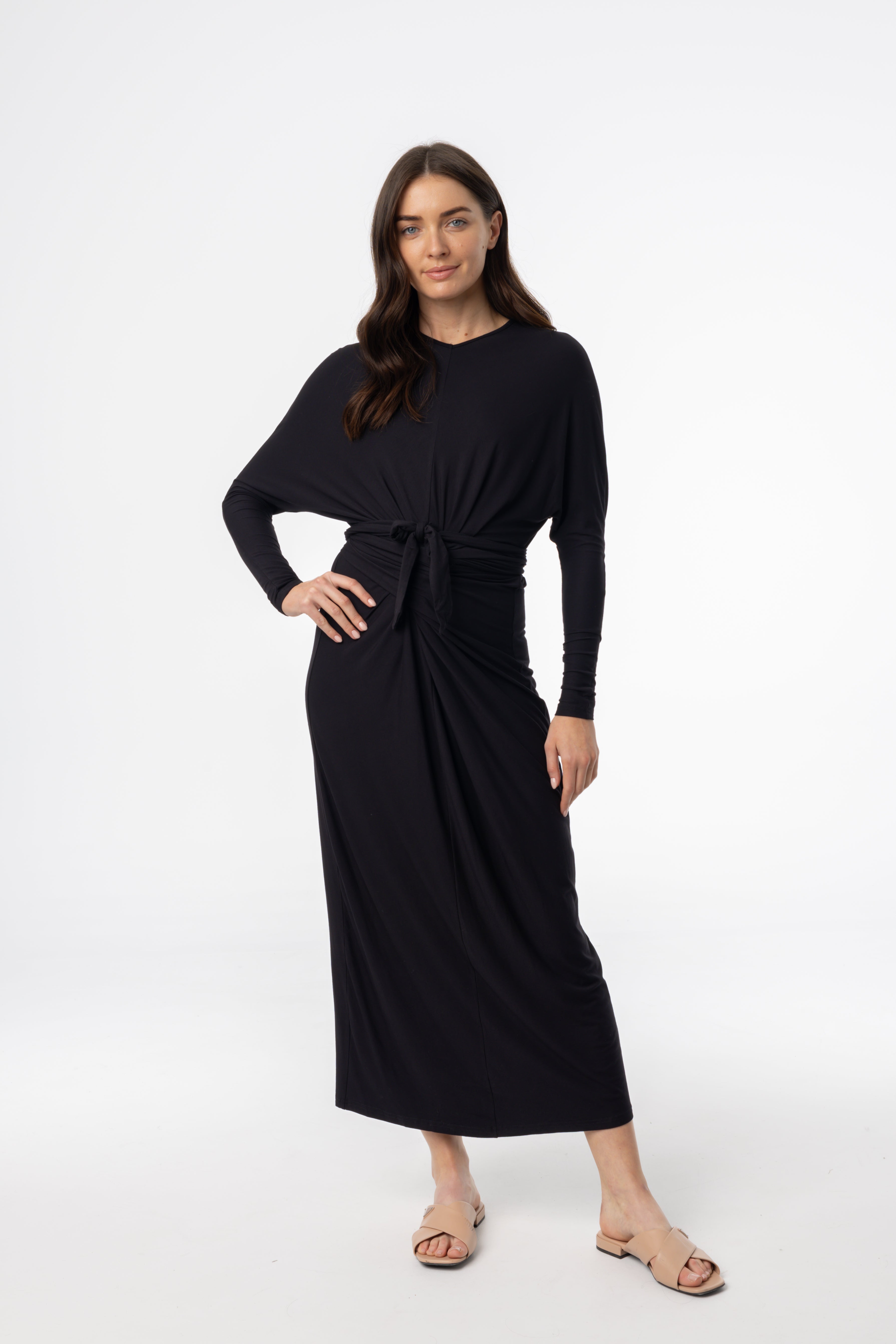 Elegant Black Tie Wrap Maxi Dress for Women - Formal Evening Gown for Weddings, Galas & Special Occasions