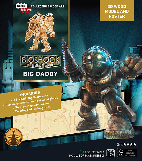 BioShock Big Daddy 3D Wood Model Kit with Poster - DIY Wooden Puzzle for Adults & Teens - Perfect for Gaming Room Decor & Collectible Display