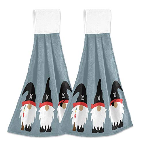Halloween Gnomes Hanging Kitchen Towels - 2PCS Soft Absorbent Pirate Hand Towels with Loops for Bathroom, Kitchen & Home Decor | Perfect for Halloween Party, Gift & Tabletop Decoration