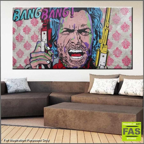 Josey Says Bang Bang 190x100cm Josey Wales Concrete Base Pop Art Canvas Wall Painting - Western Decor for Living Room, Bedroom & Office