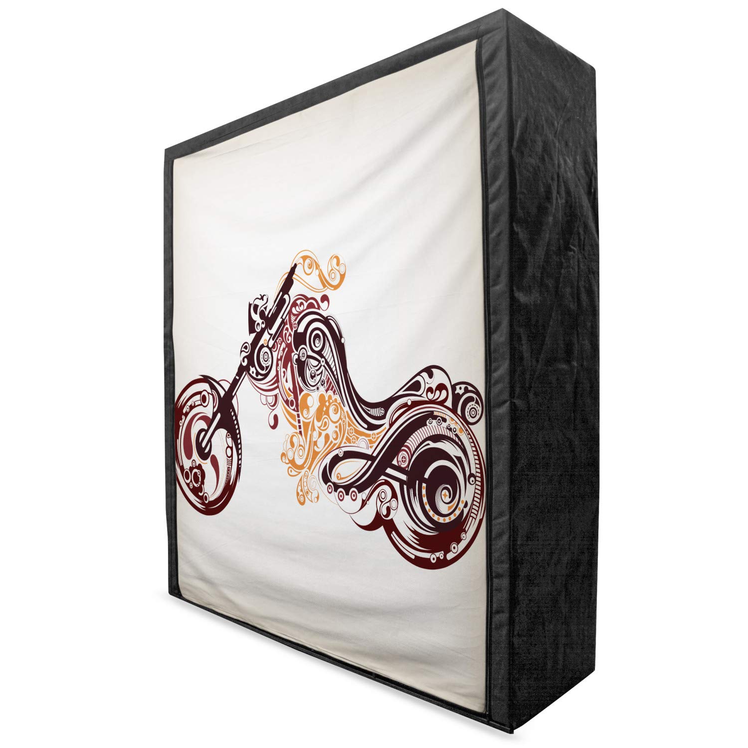 Ambesonne Portable Fabric Wardrobe for Men - Motorcycle Themed Floral Design Clothing Organizer with Shelves, 59 Inch, Warm Taupe Burgundy - Perfect for Bedroom, Closet & Small Space Storage Solutions