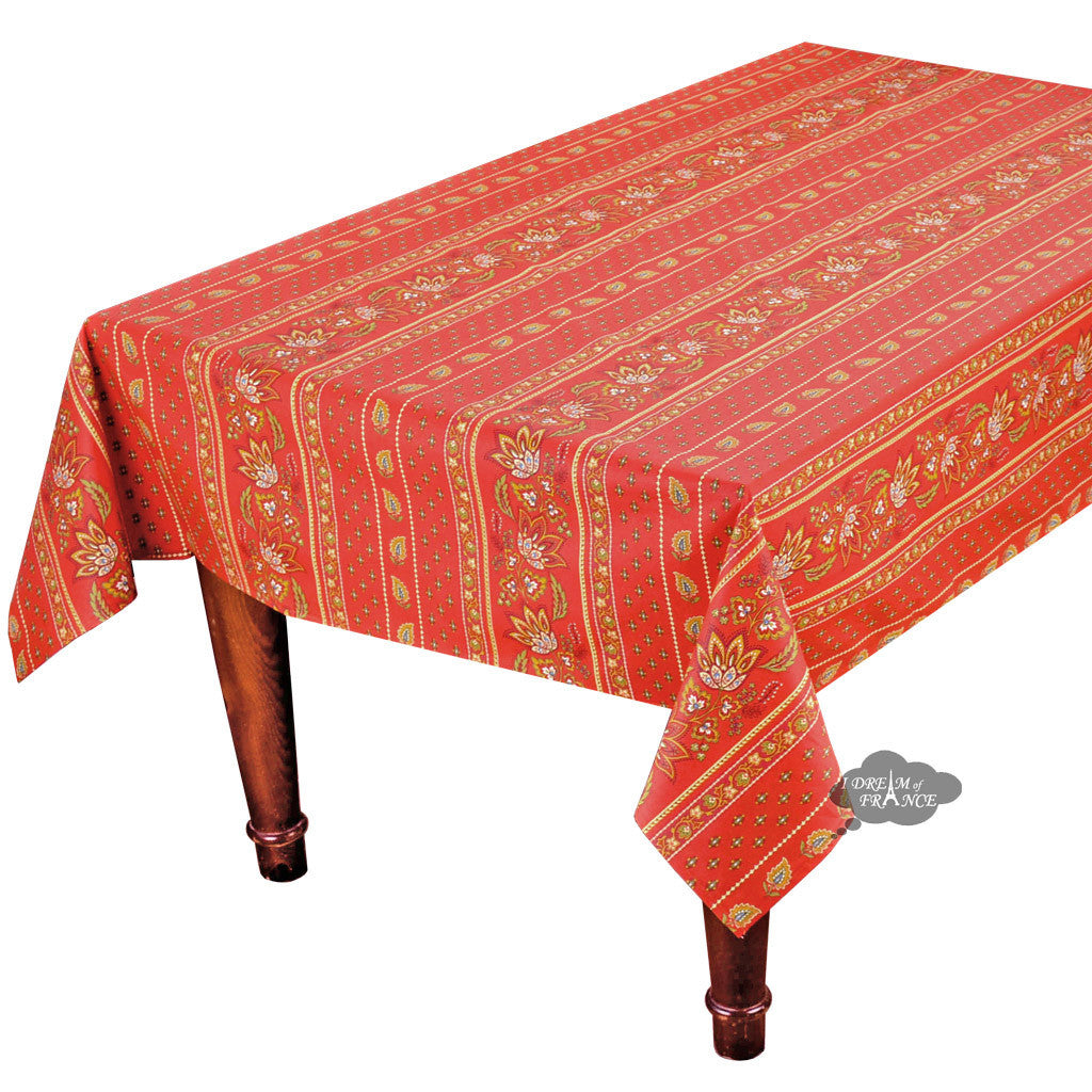 Le Cluny 60x96 Inch Rectangular Lisa Red Acrylic-Coated Cotton Provence Tablecloth - Waterproof & Wrinkle-Resistant for Outdoor Dining, Picnics & French Country Decor