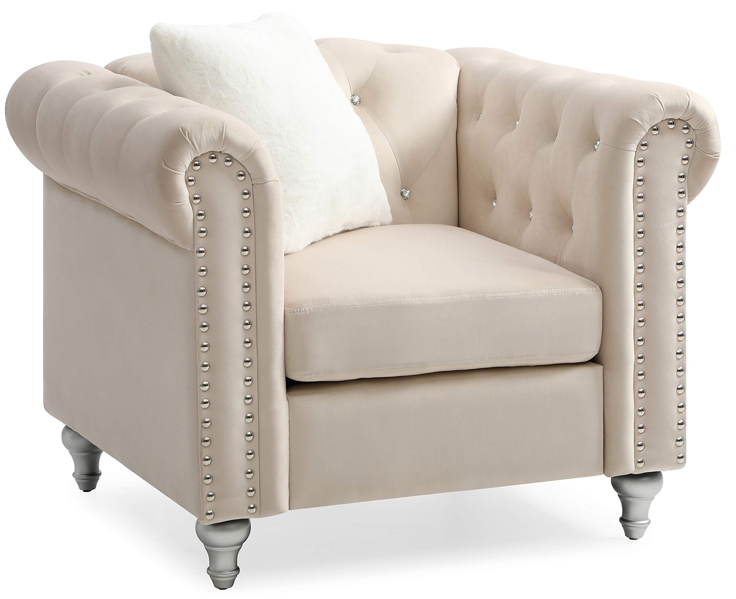 Glory Furniture Raisa Beige Upholstered Accent Chair - Single Seater for Living Room, Bedroom, or Office