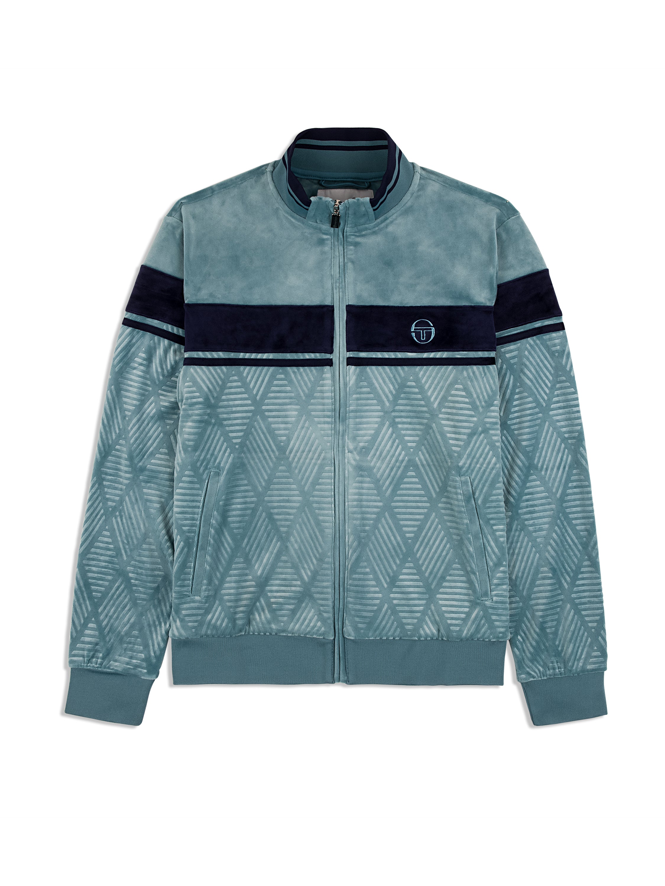 Debossed Damarindo Velour Track Jacket for Women - Larkspur Blue | Cozy Casual Wear for Running, Yoga & Lounge