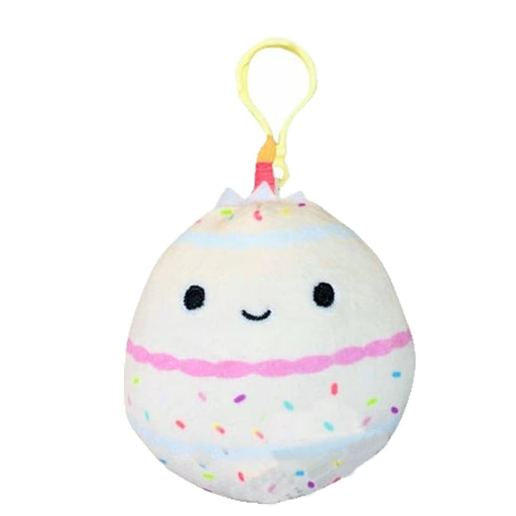 Squishmallows 3.5 Inch Plush Keychain - Soft Clip On Bag Charm for Backpacks, Purses & Keys | Cute Animal Plush Toy (Dorina Birthday Cake Slice) | Perfect Gift for Kids, Birthday Parties & Collectors