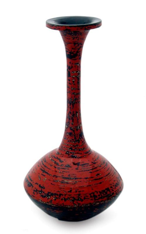 NOVICA Handcrafted Large Lacquerware Bamboo Vase - Red 'Melody of Art' - Asian Home Decor for Living Room, Office & Wedding Centerpiece