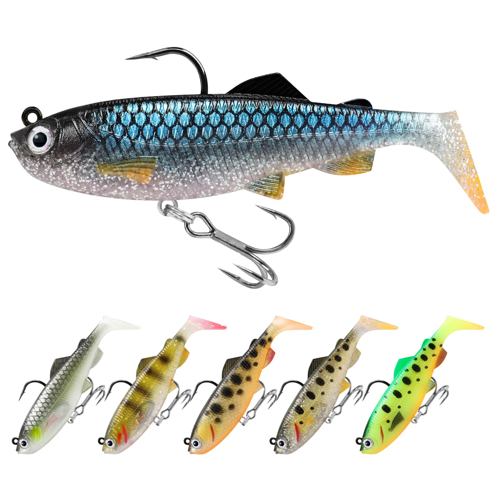 GOTOUR Pre-Rigged Jig Head Fishing Lures - Soft Jointed Swimbaits for Bass, Walleye & Shad | Weedless Tadpole Lure with Spinner | Freshwater & Saltwater Fishing Jigs | Perfect for Lake, River & Ocean Angling