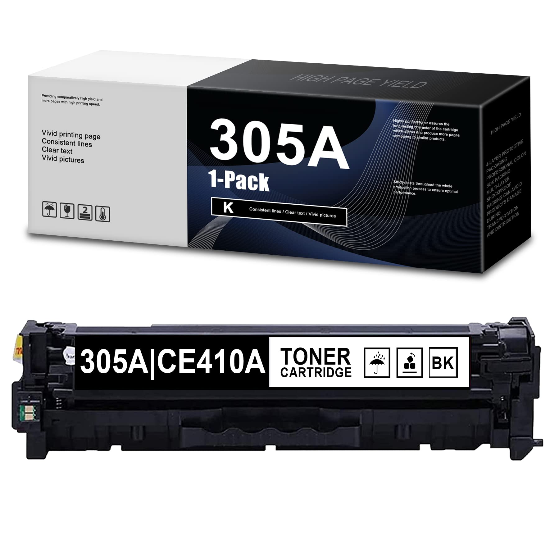 YOTA (1 Pack, Black) 305A | CE410A Compatible Toner Cartridge Replacement for HP Pro 300 Color Printer M351a (CE955A) & HP 400 Color Printer M451nw (CE956A) - High Yield Printing for Office & Home Use - Sold by Hiyotaink