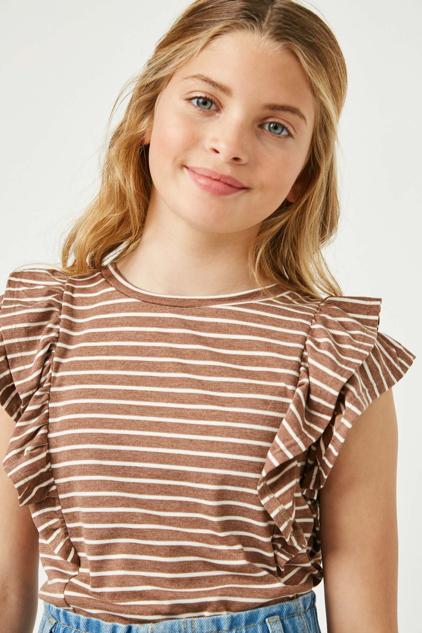 Stylish Layered Ruffle Striped Tee for Women - Trendy Casual T-Shirt for Summer Outfits, Date Nights & Beach Vacations
