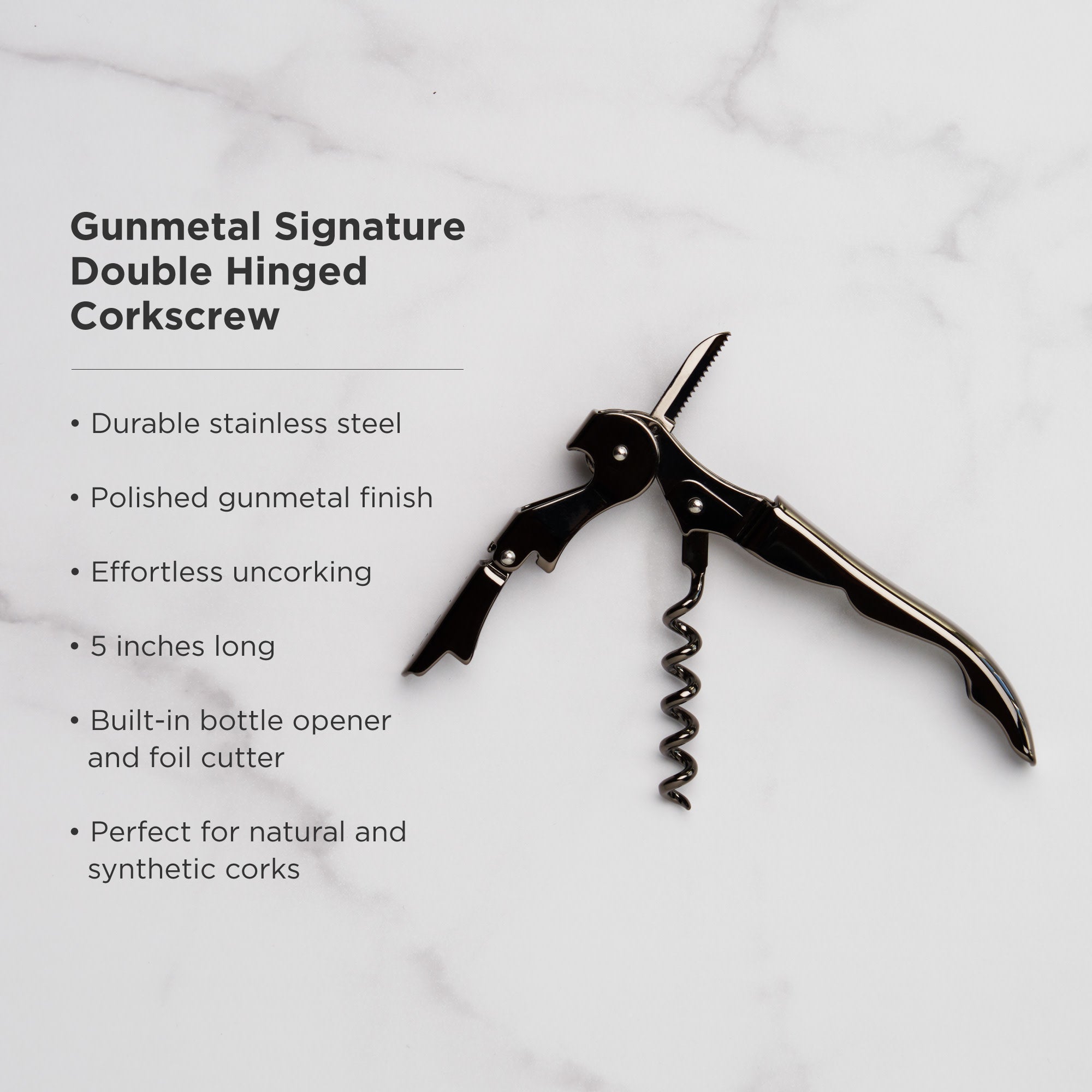 Warren Signature Waiter's Corkscrew - Professional Wine Opener with Foil Cutter & Bottle Opener - Perfect for Restaurants, Bars, and Home Wine Enthusiasts