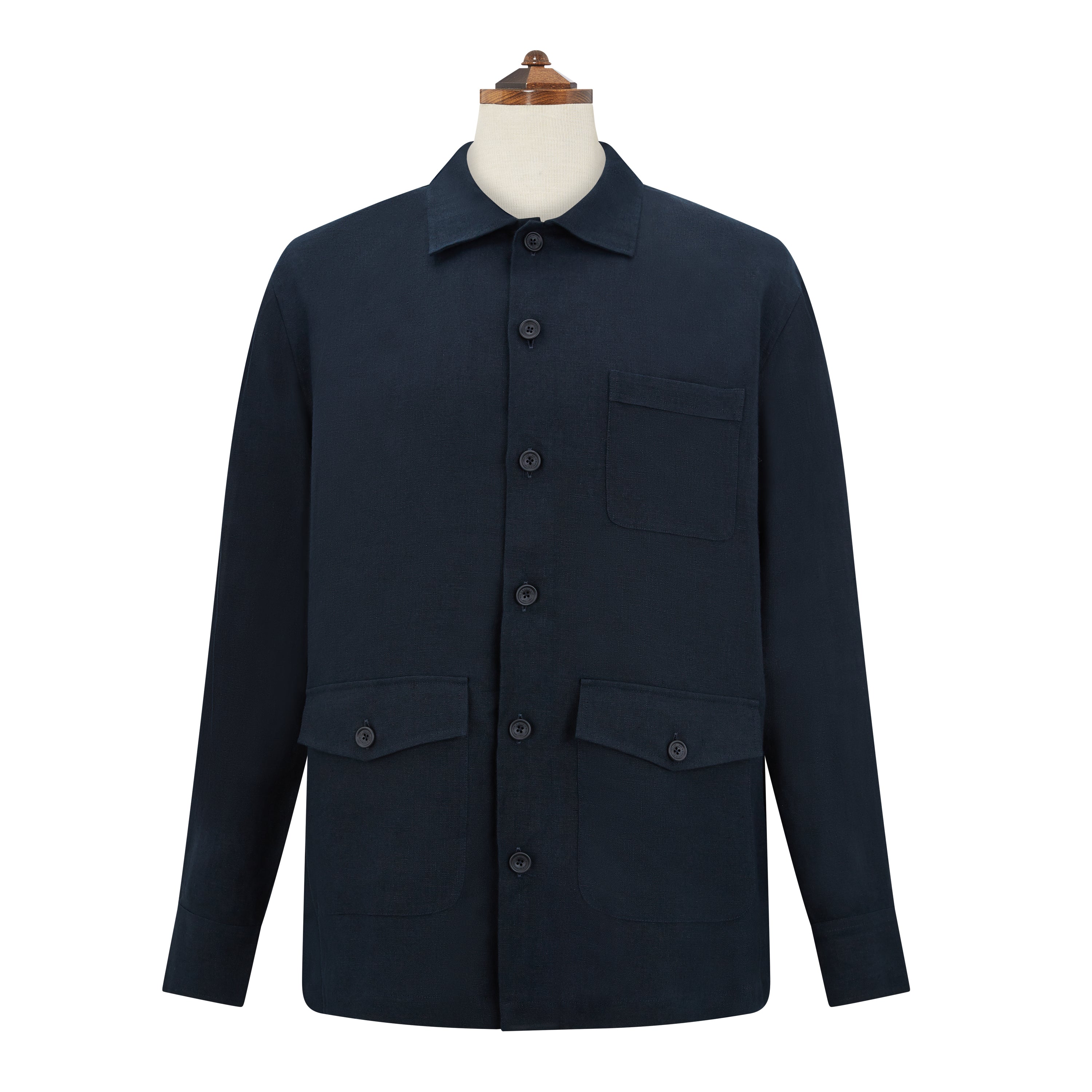 Lynton Navy Blue Linen Overshirt for Men - Lightweight Summer Casual Shirt Jacket for Beach, Travel & Outdoor Activities