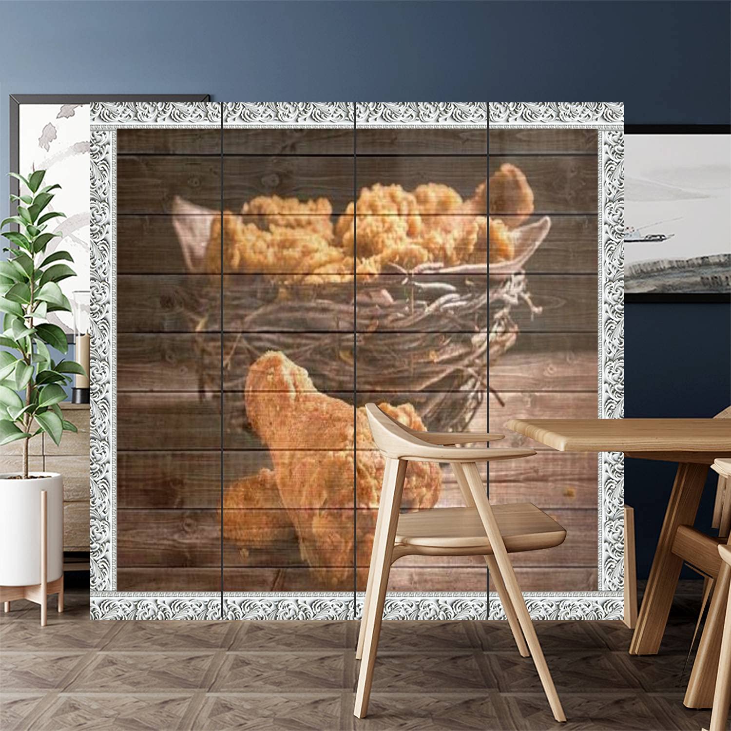 Canvas Room Divider Screen - 4 Panel Privacy Partition for Home, Office, Bathroom & Pool Areas | Foldable Window Style Room Separator with Chicken Drumstick Design | Perfect for Creating Private Spaces, Room Dividers, and Decorative Screens