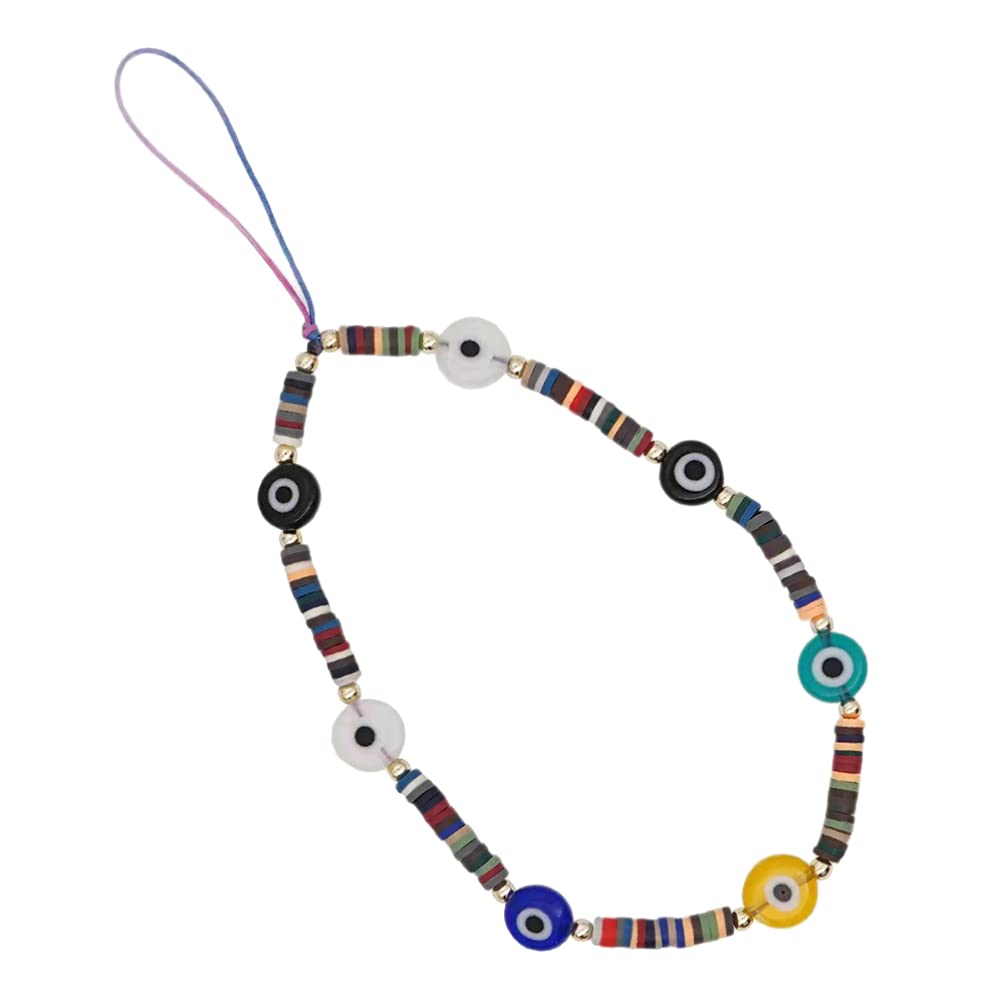 Evil Eye Phone Lanyard with Polymer Clay Beads - Y2K Boho Wrist Strap for Cell Phone, Demon Eye Keychain - Perfect for Festival, Rave, and Everyday Protection Accessory