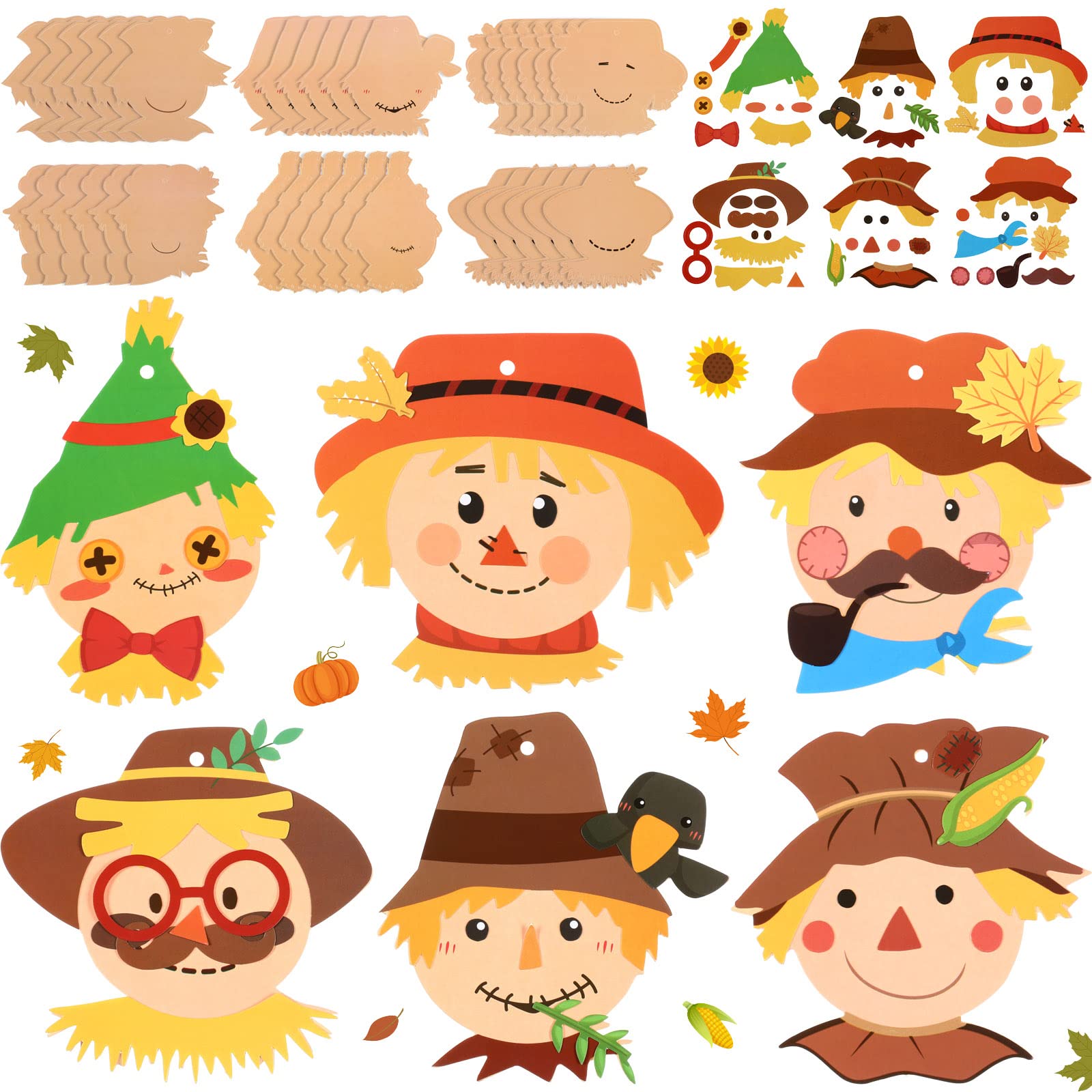DIY Scarecrow Head Craft Kit - 36PCS Fall Thanksgiving Art Project for Kids, Classroom Activities, Home Decor & Autumn Party Favors | Perfect for Halloween, Thanksgiving Decorations & Seasonal Crafts