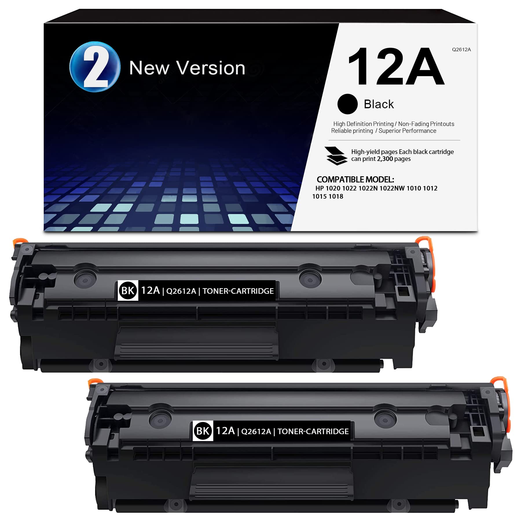 HOBBYUNION High Yield Toner Cartridge Replacement for HP 12A Q2612A2PK - Compatible with HP Laserjet 1020/1012/1022/1010/1018/1022n/3015/3030/3050/3052/M1319F & Canon D420/D480/MF4150 Printers (Black) - Perfect for Home Office, Small Business & High Volume Printing Needs
