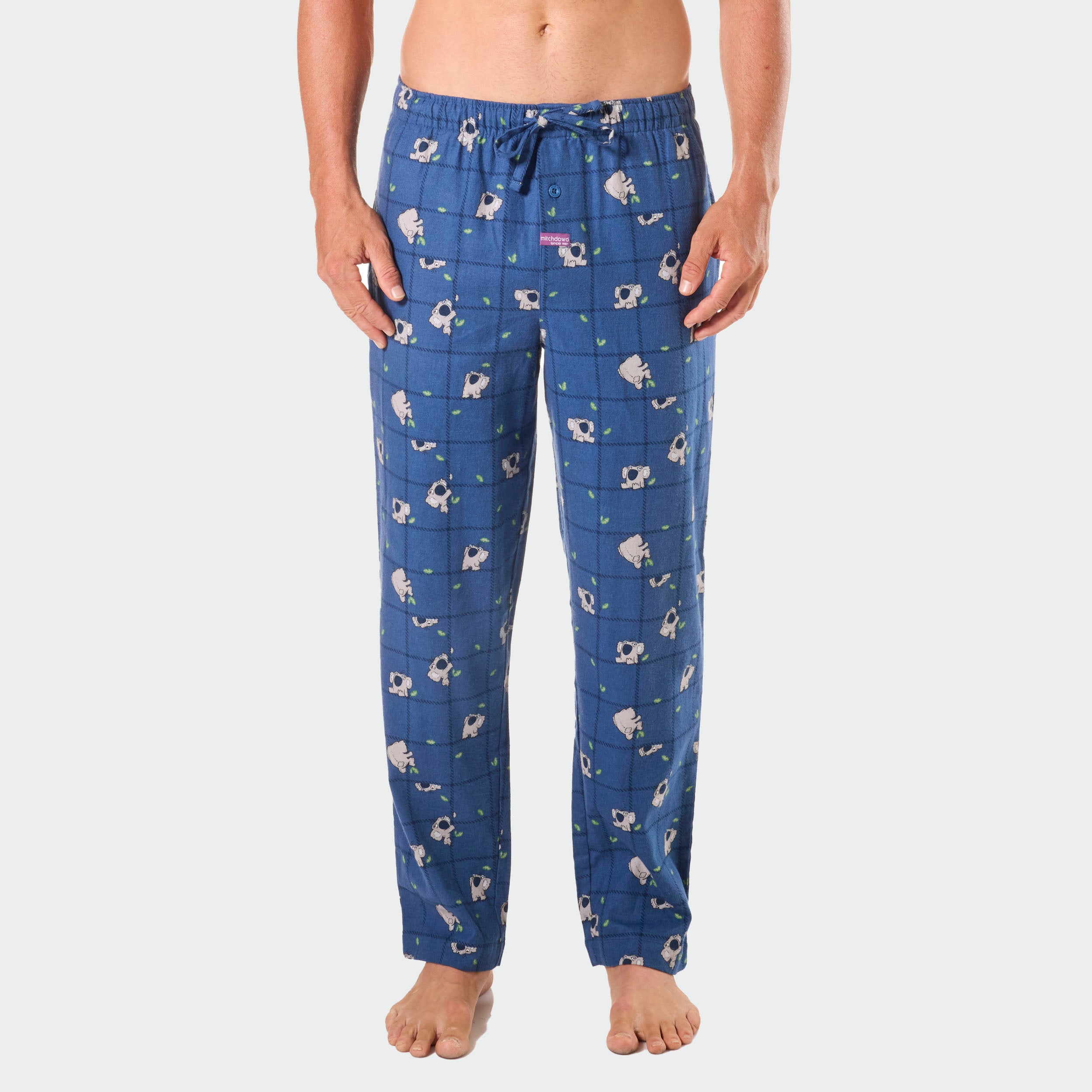 Men's Koala Check Cotton Flannel Sleep Pants - Soft & Comfortable Lounge Pajama Bottoms for Relaxing at Home (Blue) - Perfect for Lounging, Sleeping & Winter Comfort