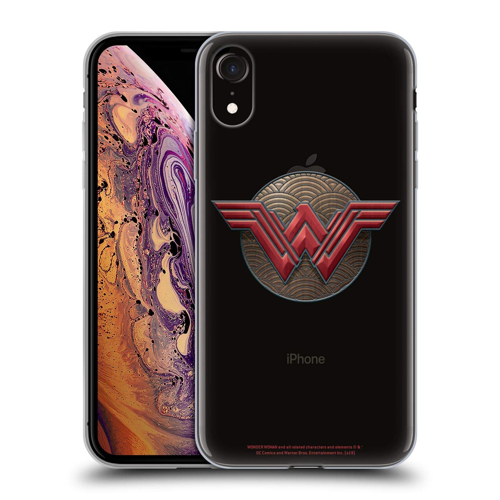 Officially Licensed Wonder Woman Movie Waves Logos Soft Gel Case for Apple iPhone XR - Durable Protection & Stylish Design for Superhero Fans | Perfect for Daily Use, Cosplay & Comic Con Events