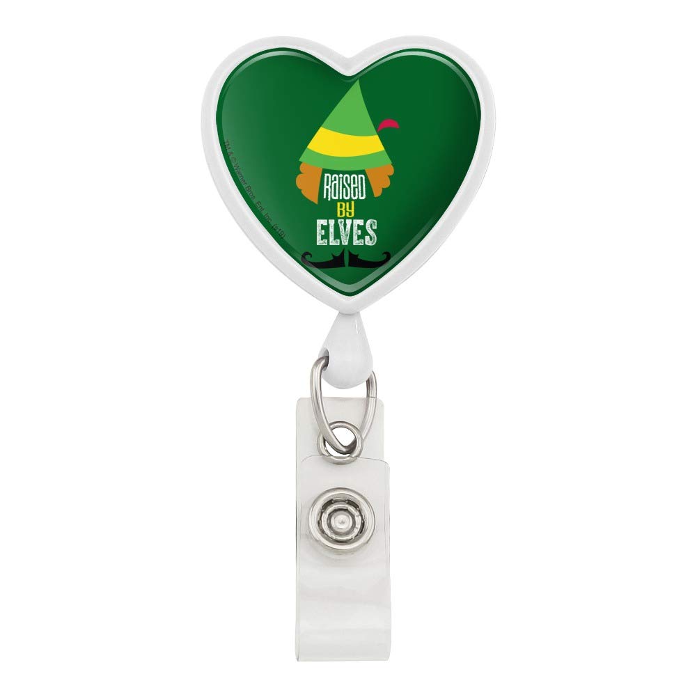 Elf Movie Inspired Raised by Elves Heart Lanyard - Retractable Badge Reel with ID Card Holder for Work, School & Events
