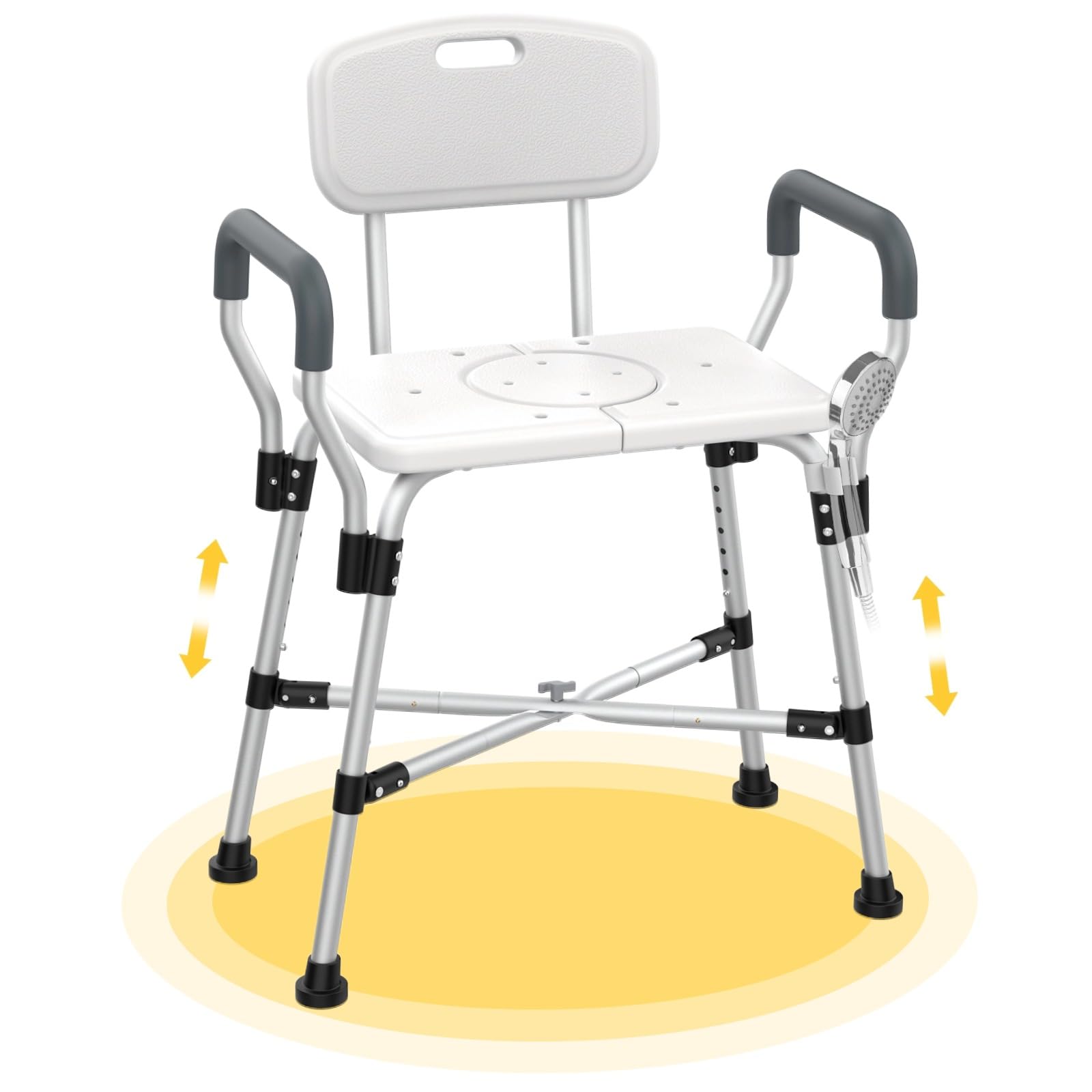 Extra Wide Shower Chair with Arms & Back Support - 500 lbs Heavy Duty Adjustable Bath Seat for Elderly, Disabled & Adults - Non-Slip Safety Crossbar for Bathtub & Shower - Ideal for Mobility Assistance & Bathroom Safety