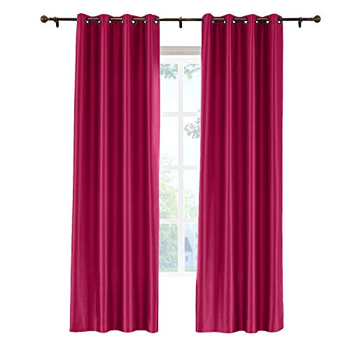 Luxury Blackout Thermal Insulated Satin Dupioni Faux Silk Curtains - Burgundy 52x96 Inch (1 Panel) for Living Room & Bedroom - Noise Reducing & Energy Saving Window Drapes with Grommet Top