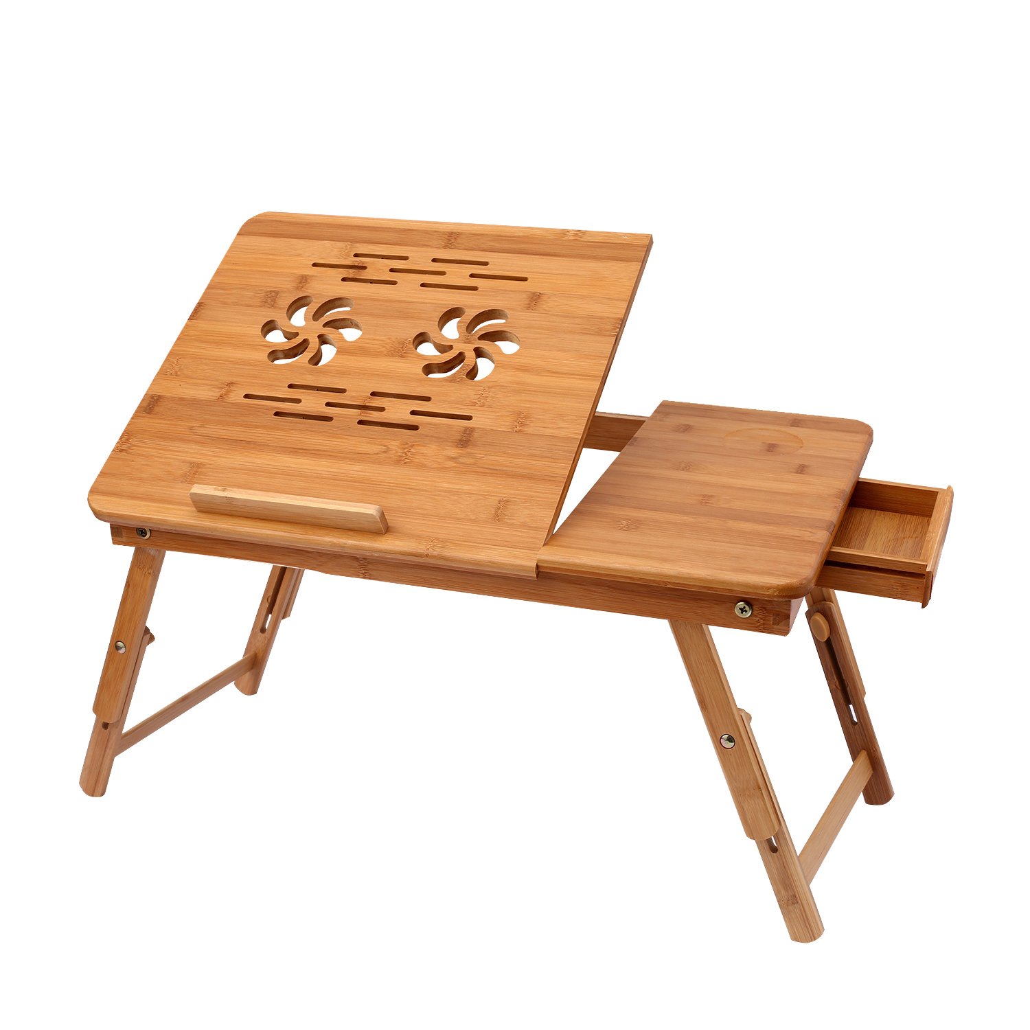 Adjustable Bamboo Laptop Desk Stand - Portable & Foldable Bed Tray with Tilting Top Drawer for Home, Office & Dorm Room Use